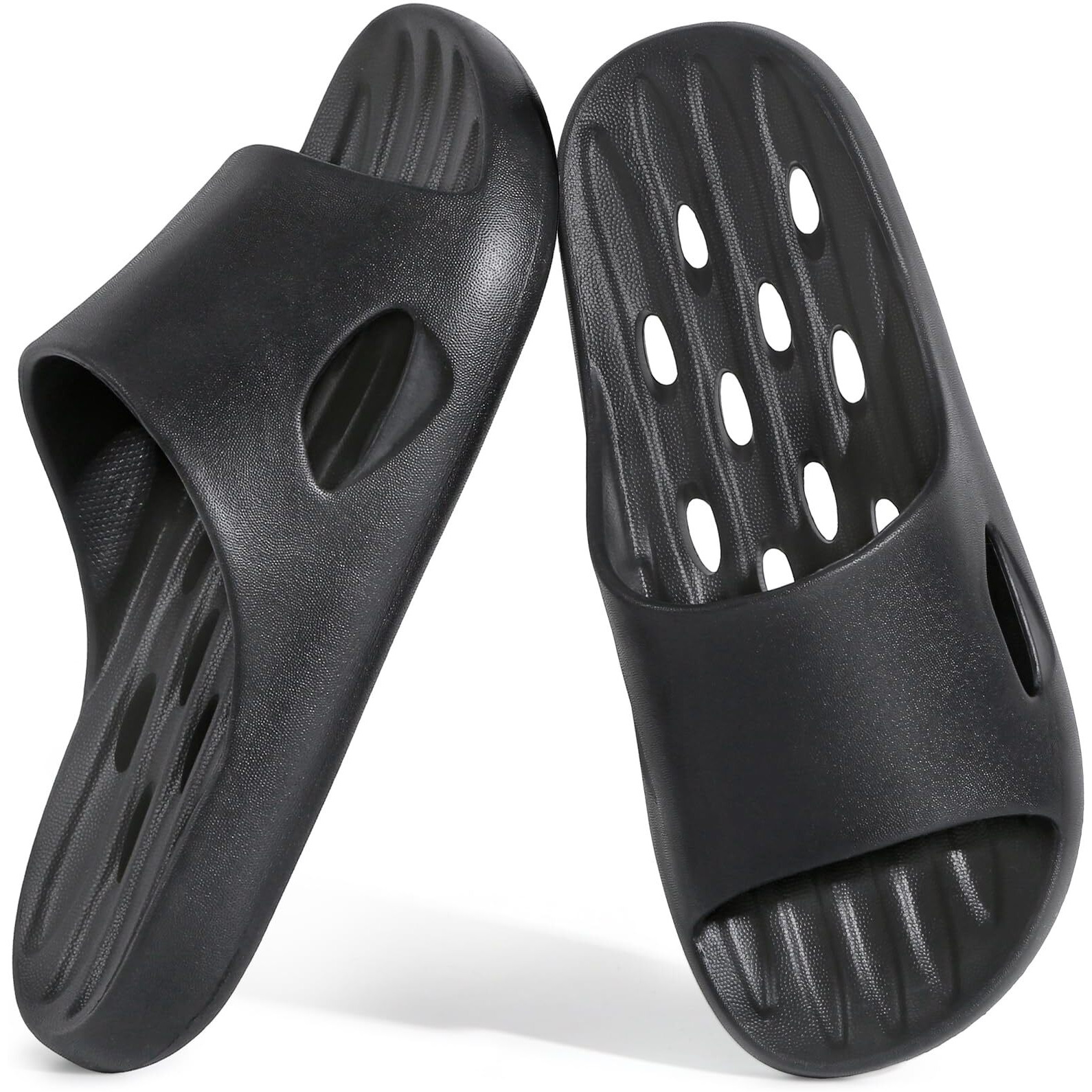 Aoowoll Mens Shower Shoes Slippers Sandals Bathroom Slides Plastic Flip Flop With Holes For College Dorm Gym Bath Spa Beach Indoor Outdoor Summer Pool(Black Eu40-41)