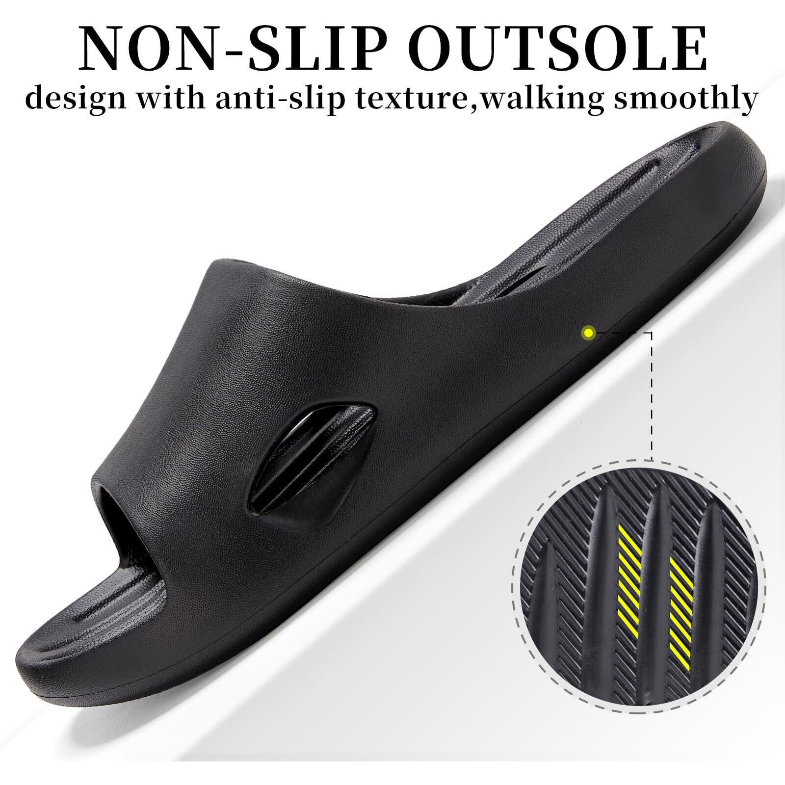 Aoowoll Mens Shower Shoes Slippers Sandals Bathroom Slides Plastic Flip Flop With Holes For College Dorm Gym Bath Spa Beach Indoor Outdoor Summer Pool(Black Eu40-41)