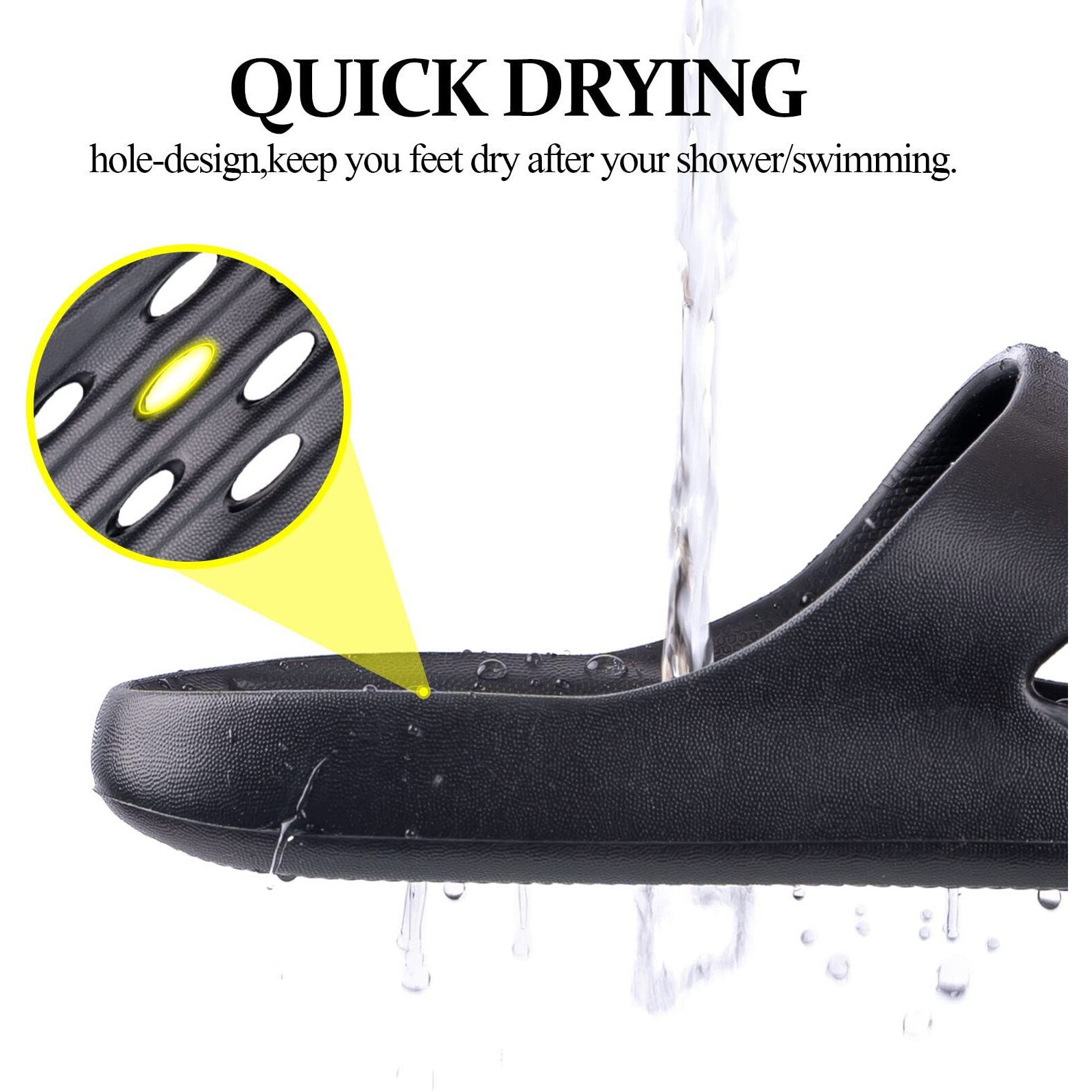 Aoowoll Mens Shower Shoes Slippers Sandals Bathroom Slides Plastic Flip Flop With Holes For College Dorm Gym Bath Spa Beach Indoor Outdoor Summer Pool(Black Eu40-41)