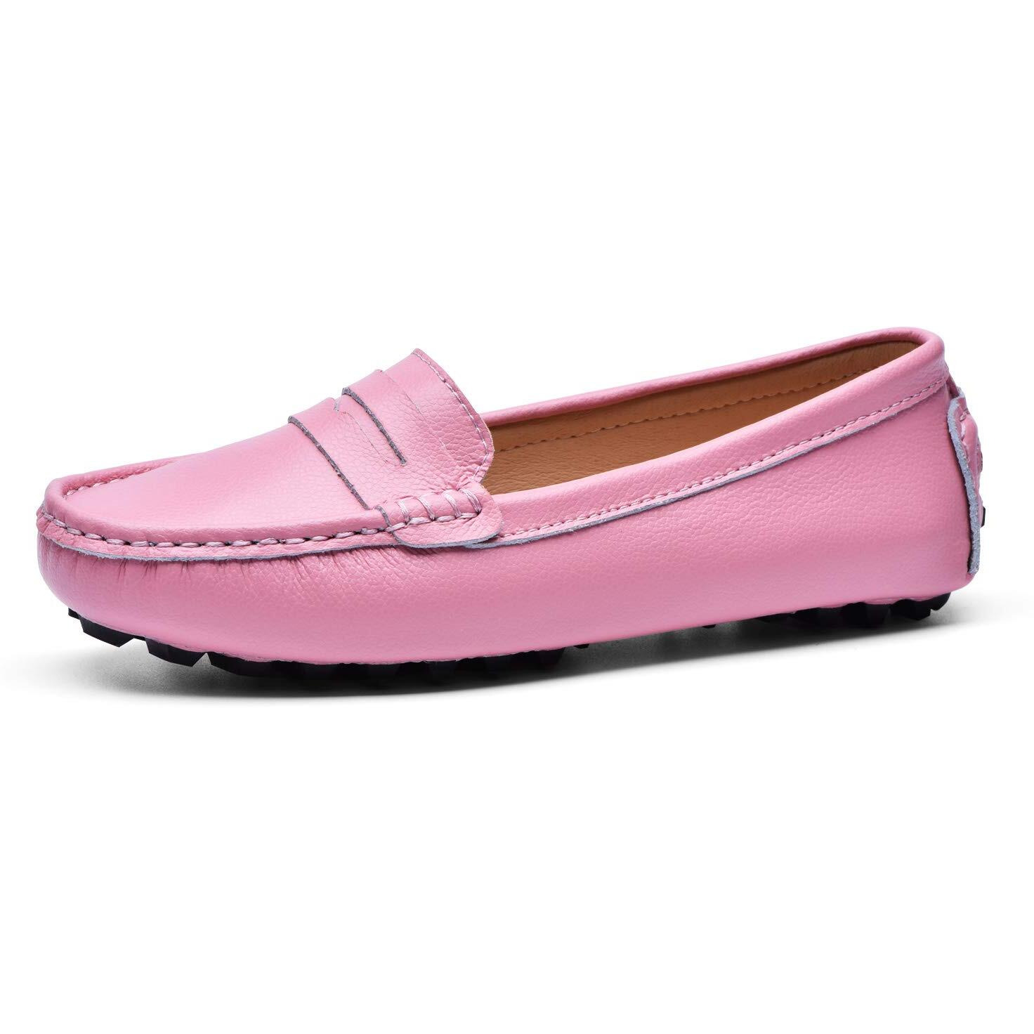 Beauseen Pink Penny Loafers For Women Size 8.5 Genuine Leather Women's Driving Loafers 8.5 Us