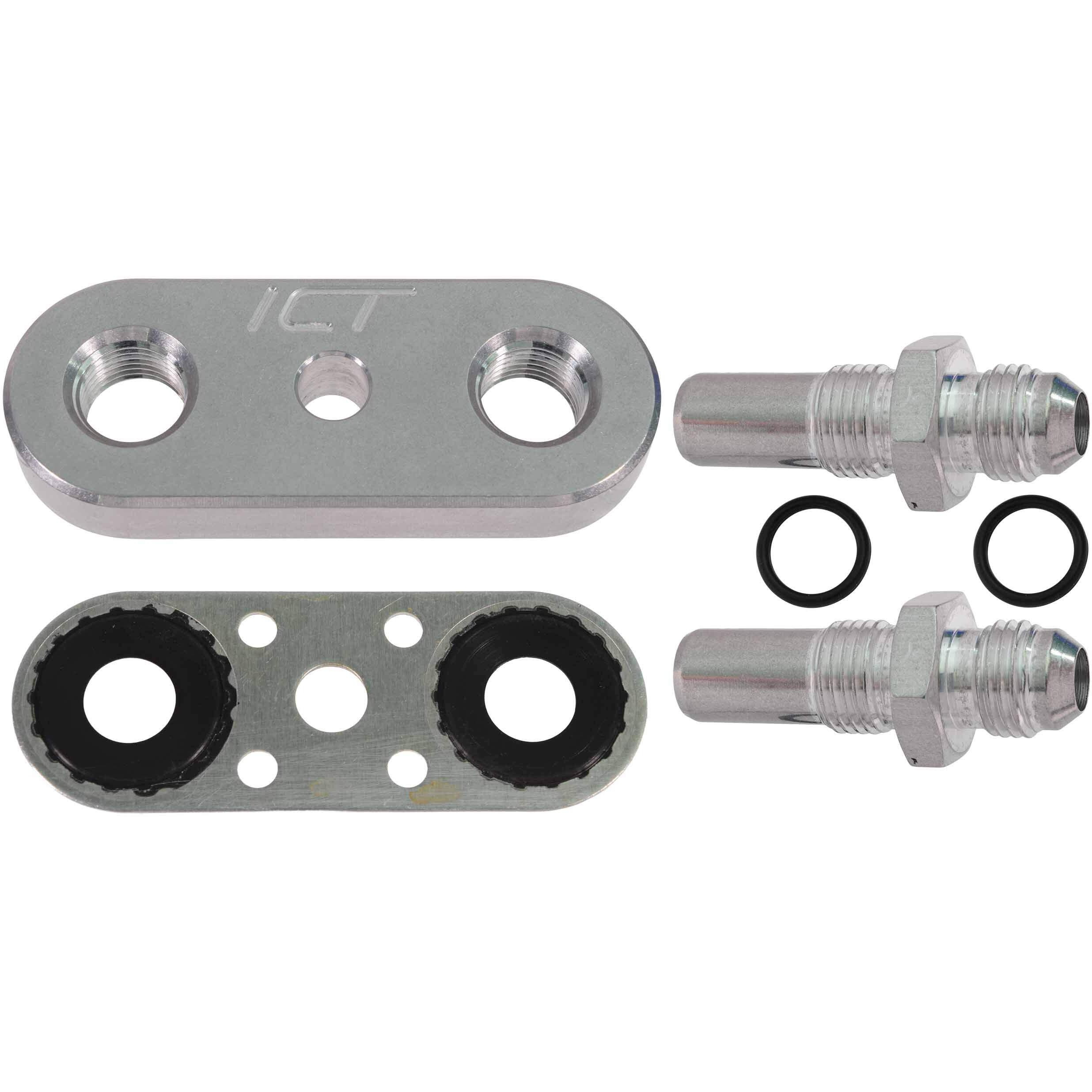 Ict Billet Transmission Cooler Line Adapter Plate With Gasket 6An Fittings Compatible With 6L80E 6L90E 8L90E Factory Oil Seal Line Connector For Custom Braided Hose Set 551121-6An