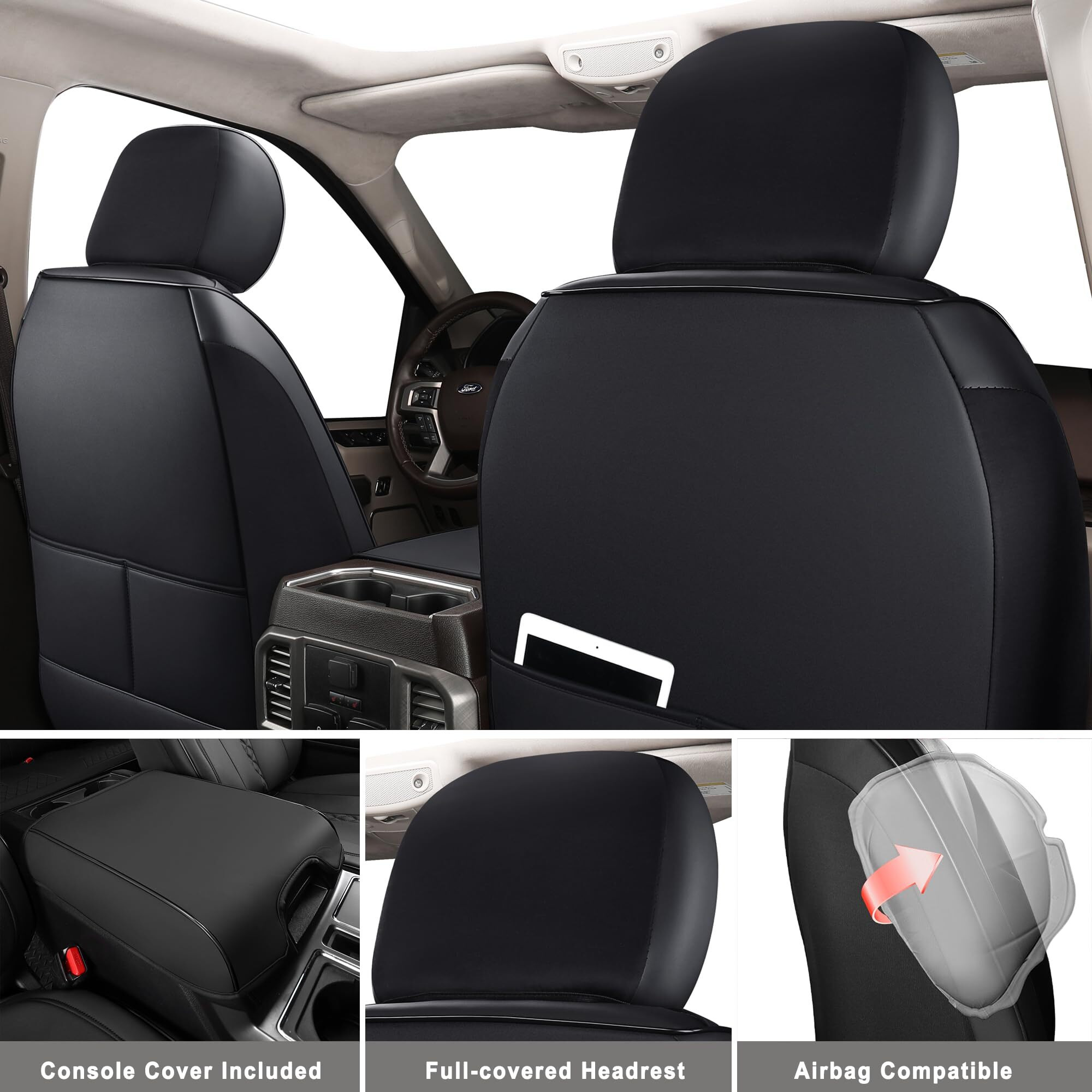 Huidasource Wrangler Jk Seat Cover 2 Door Full Set  Waterproof Leather Custom Car Seat Cover  Jk Seat Cushion Protector Fit For Jeep Wrangler Jk 2-Door Sahara Sport Rubicon 2007-2017(Full Set/Black)