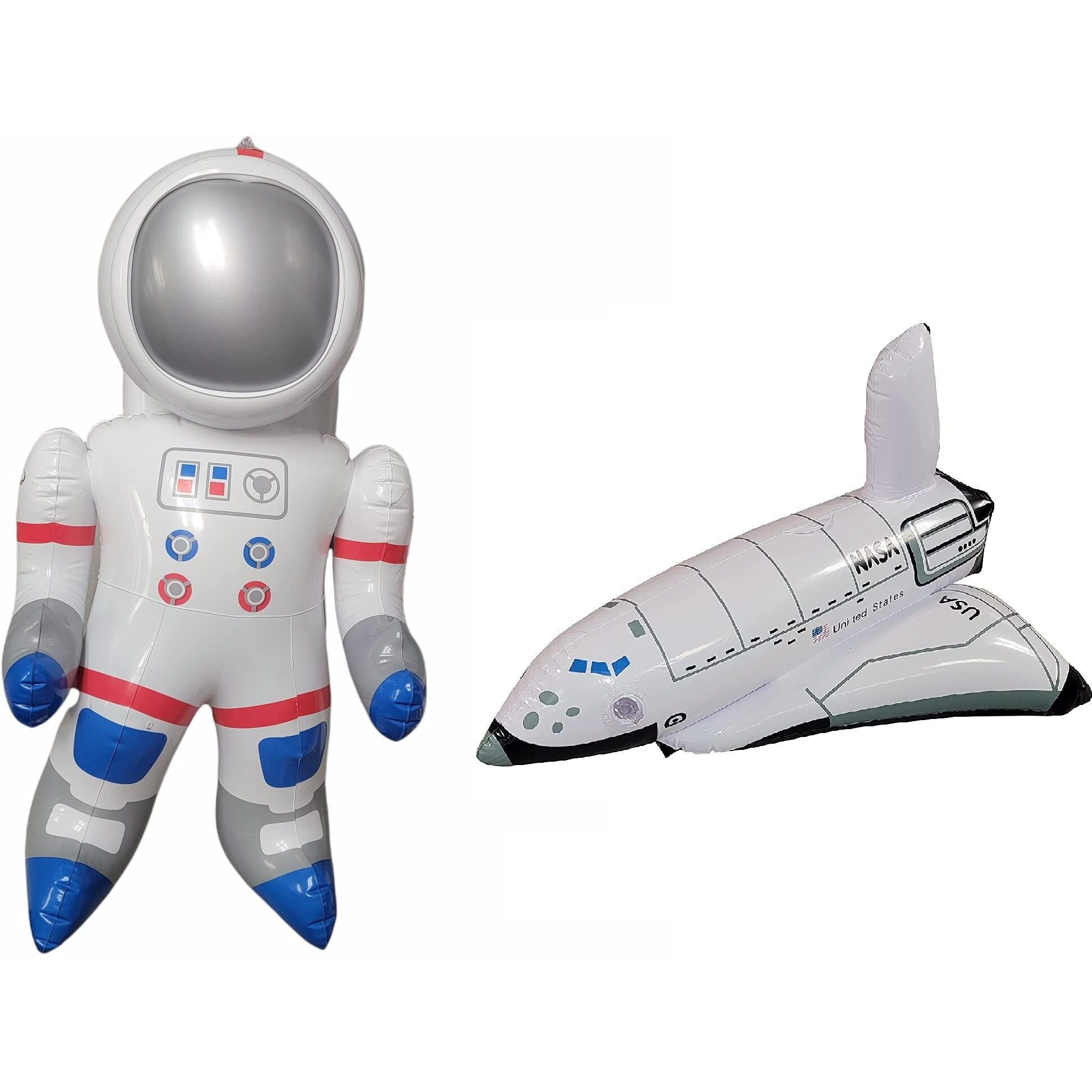 Outer Space Mission - Inflatable Astronaut & Space Shuttle (Set Of 2) Self Standing Cosmos Exploration Mission Inflate Cosmonauts Themed Party With Hanging Tag.