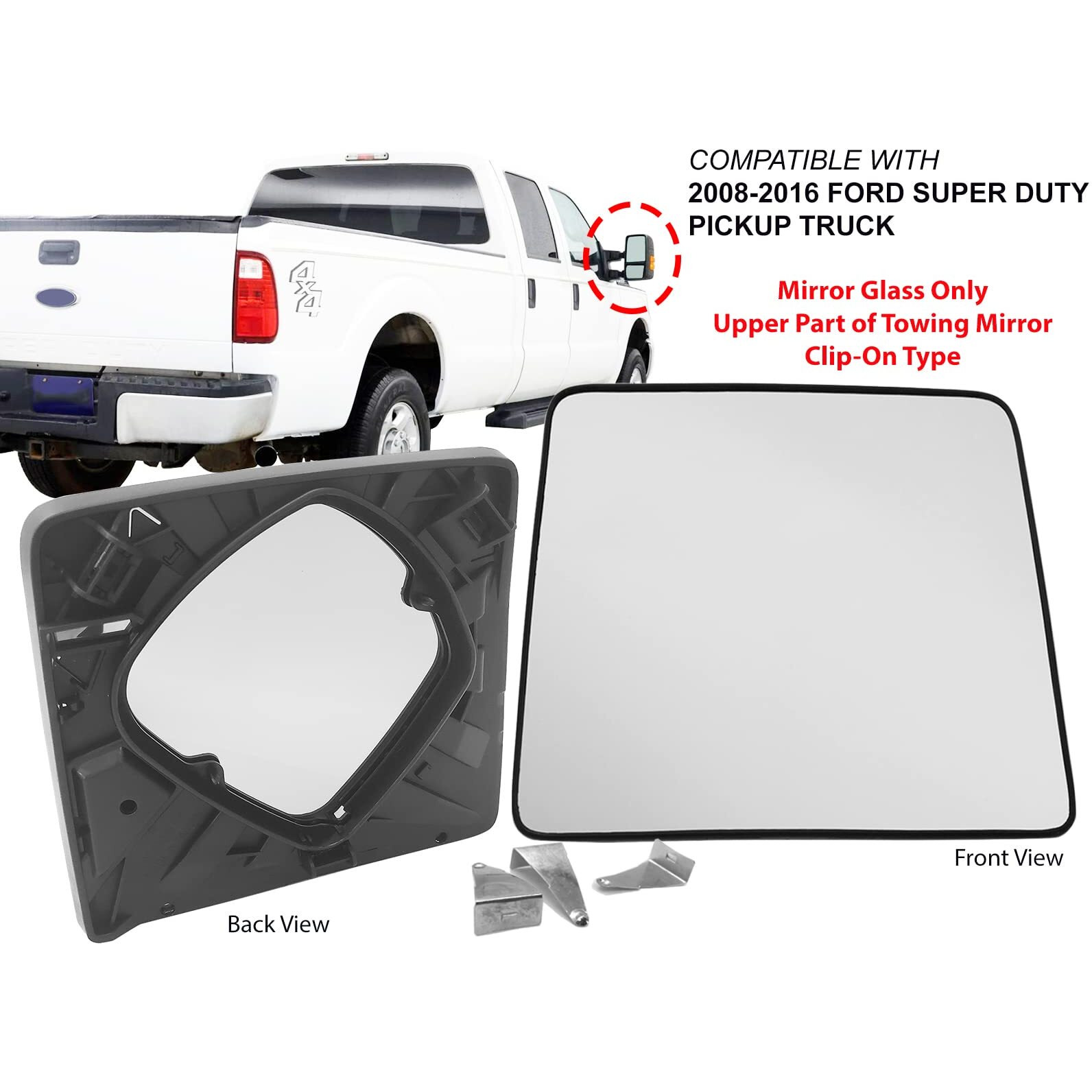 Apa Replacement For Tow Mirror Glass Upper Non-Heated 2008-2016 F Series Super Duty Pickup Truck F250 350 450 550 Passenger Right Side 7C3Z17K707E Fo1325152