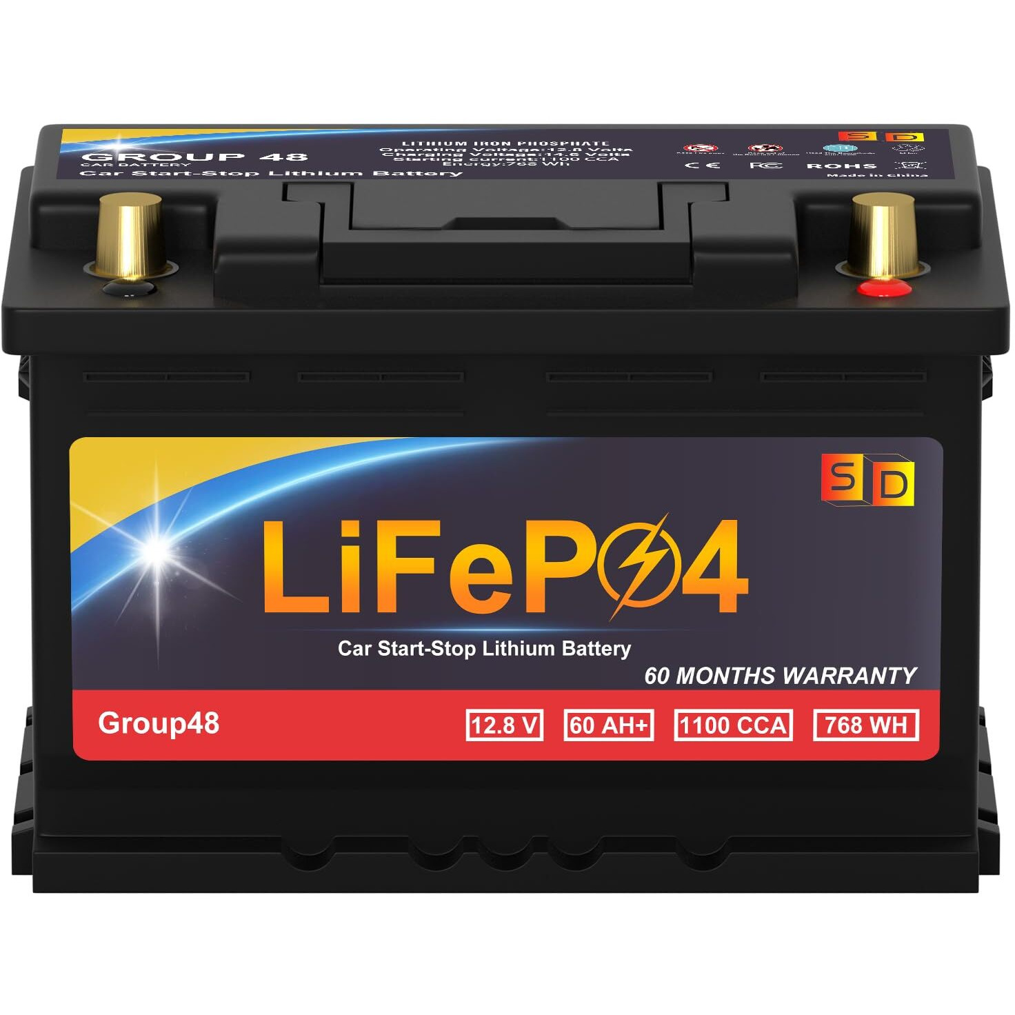 Lithium Start-Stop Car Battery Group 48  12.8V 60Ah 1100Cca Lifepo4 Automotive Battery For Car  Truck  60 Months Warranty