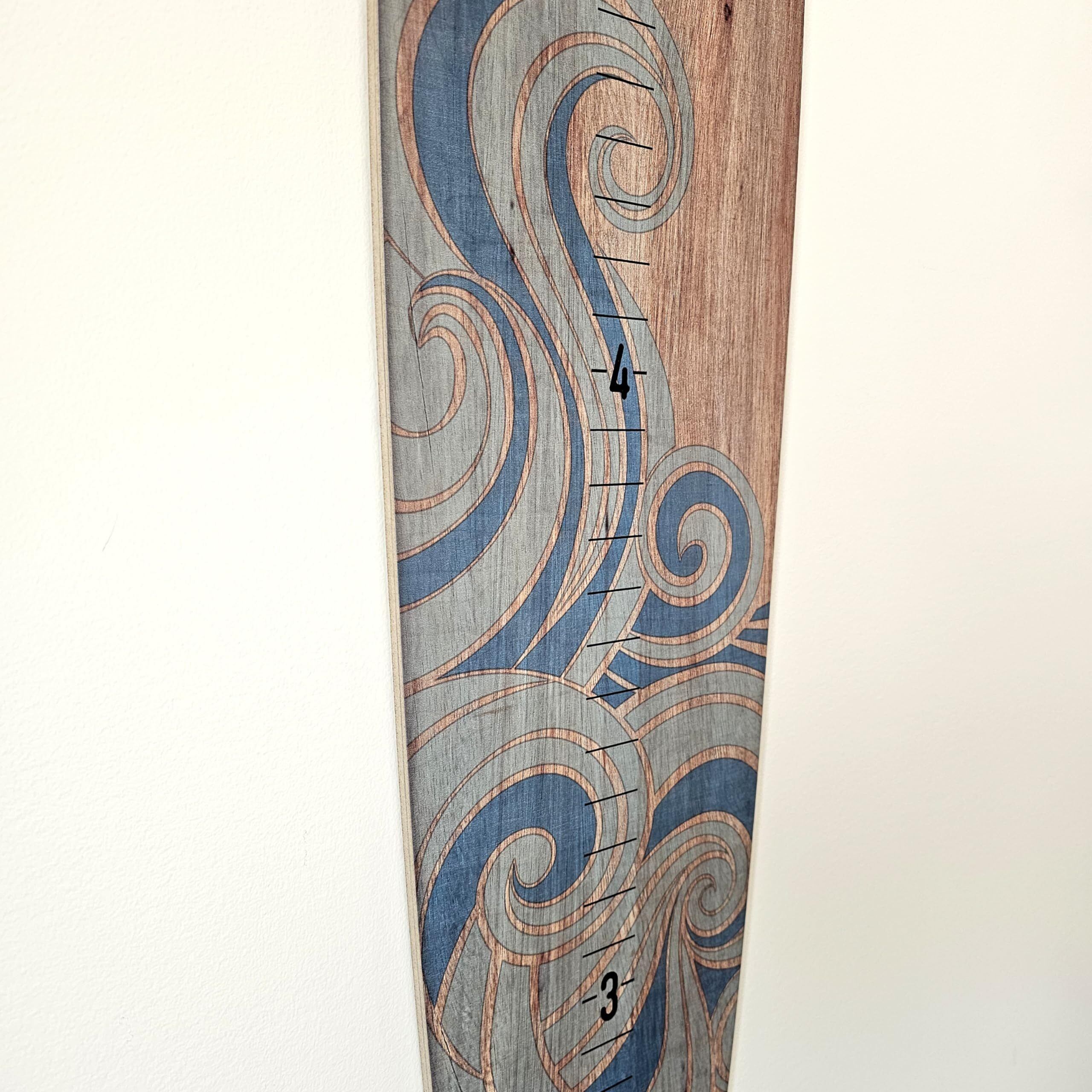 Headwaters Studio Wooden Surfboard Wall Decor Growth Chart - Surf Board Wall Decor For Kids Room  Wooden Growth Chart For Wall  Surfboard Wall Art  Surfboards For Decoration - Blue Wave (9.5"&quotX 45"")