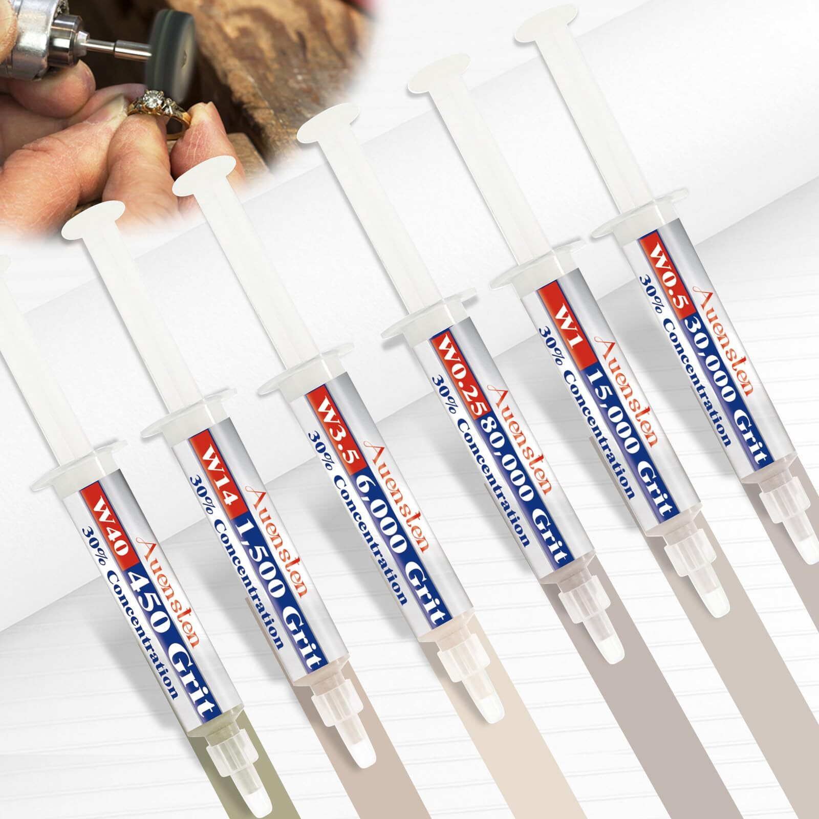 Diamond Polishing Compound Kit  6 Grits 450 To 80 000 Glass Polishing Compound  30% Diamond Micro-Size Particles Glass Polishing Kit  Resin Polishing Kit For Jewelry  Watches  Marble  Coins