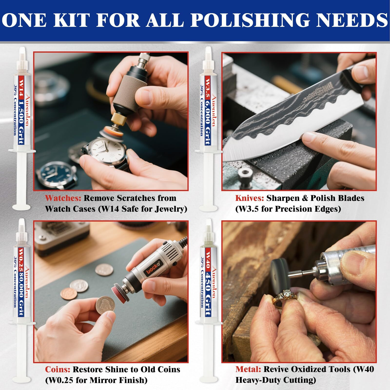 Diamond Polishing Compound Kit  6 Grits 450 To 80 000 Glass Polishing Compound  30% Diamond Micro-Size Particles Glass Polishing Kit  Resin Polishing Kit For Jewelry  Watches  Marble  Coins