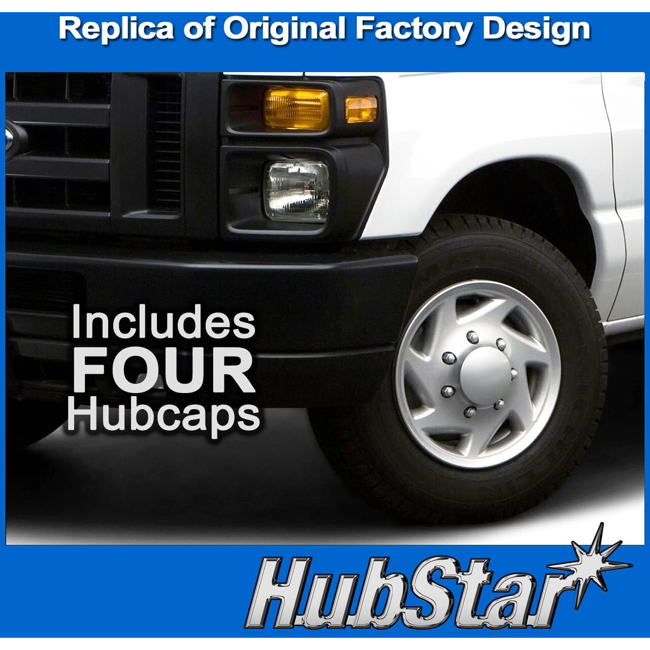 Hubstar Hubcap Replacement For Ford Van 1998-2023  Premium Quality Sturdy 16-Inch Wheel Cover (4 Piece Set)