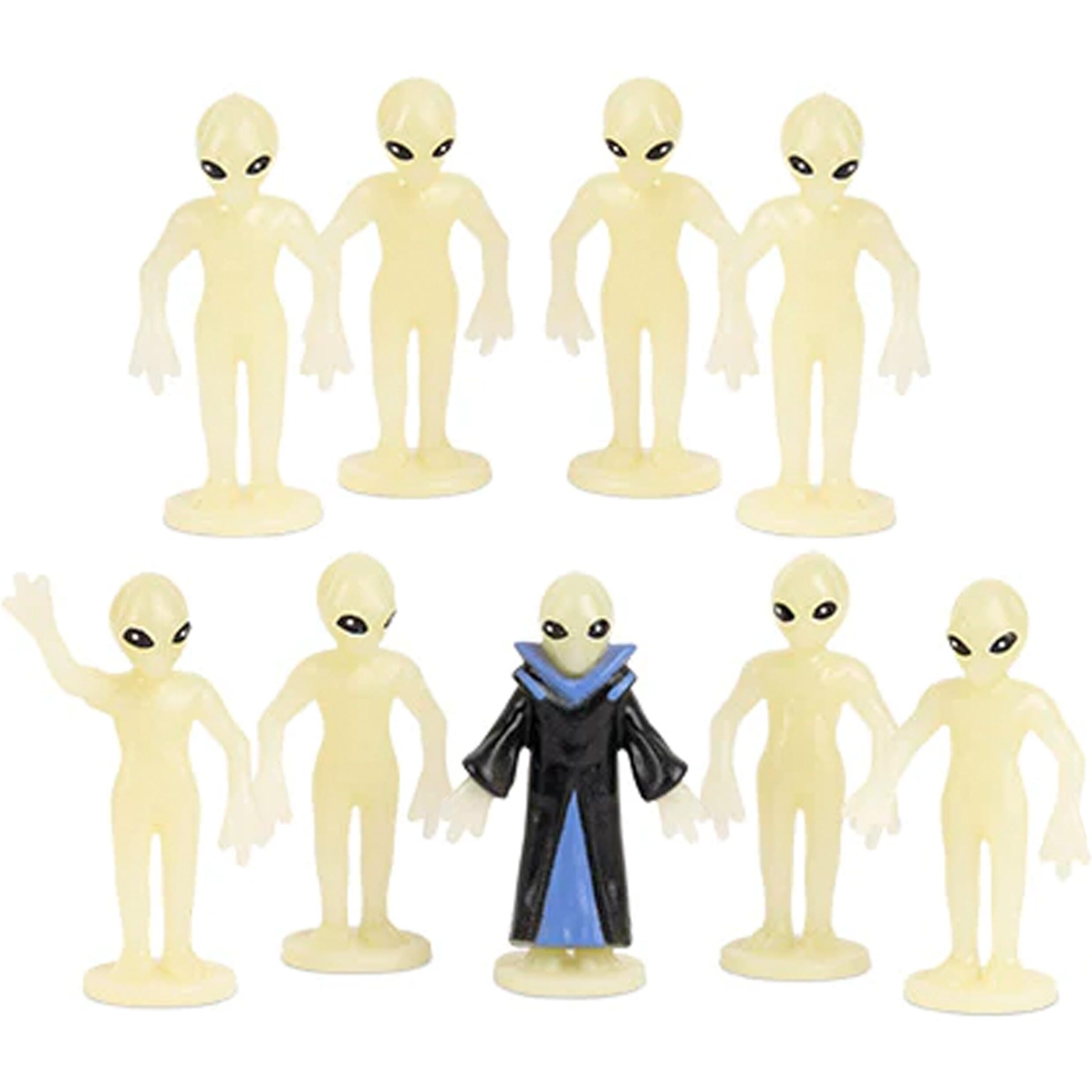 Accoutrements Archie Mcphee Itty Bitty Aliens Take Me To Your Miniature Tiny Leader - Glow In The Dark 1-3/8"""" Vinyl Figures - Set Of 9  Green