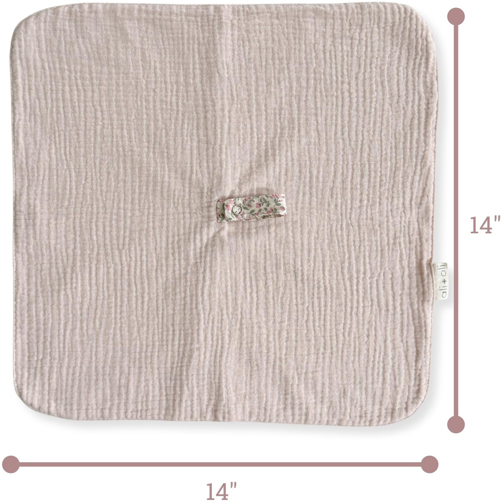 Ali+Oli Pacifier Blanket Holder (Pink Flowers) Soft Muslin Cotton Cuddle Blanket With Button Snap Closure (15X15)