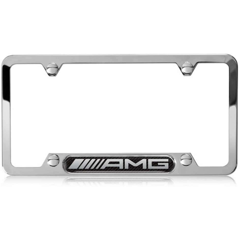Genuine Mercedes Benz Amg Stainless Steel W/ Carbon Fiber License Plate Frame