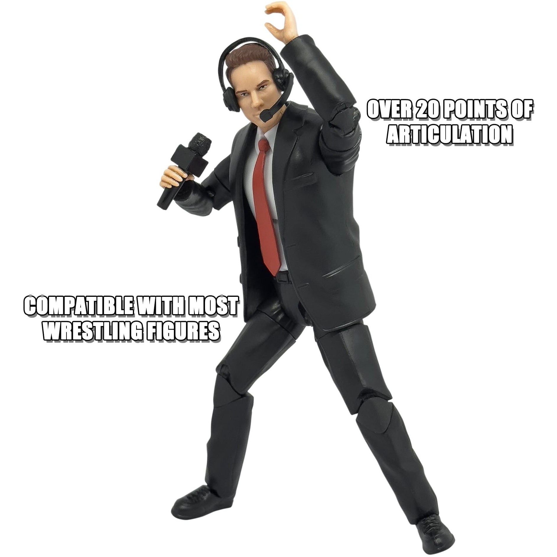 Ultimate Commentator Announcer With Deluxe Articulation For Wwe & Aew Wrestling Action Figures