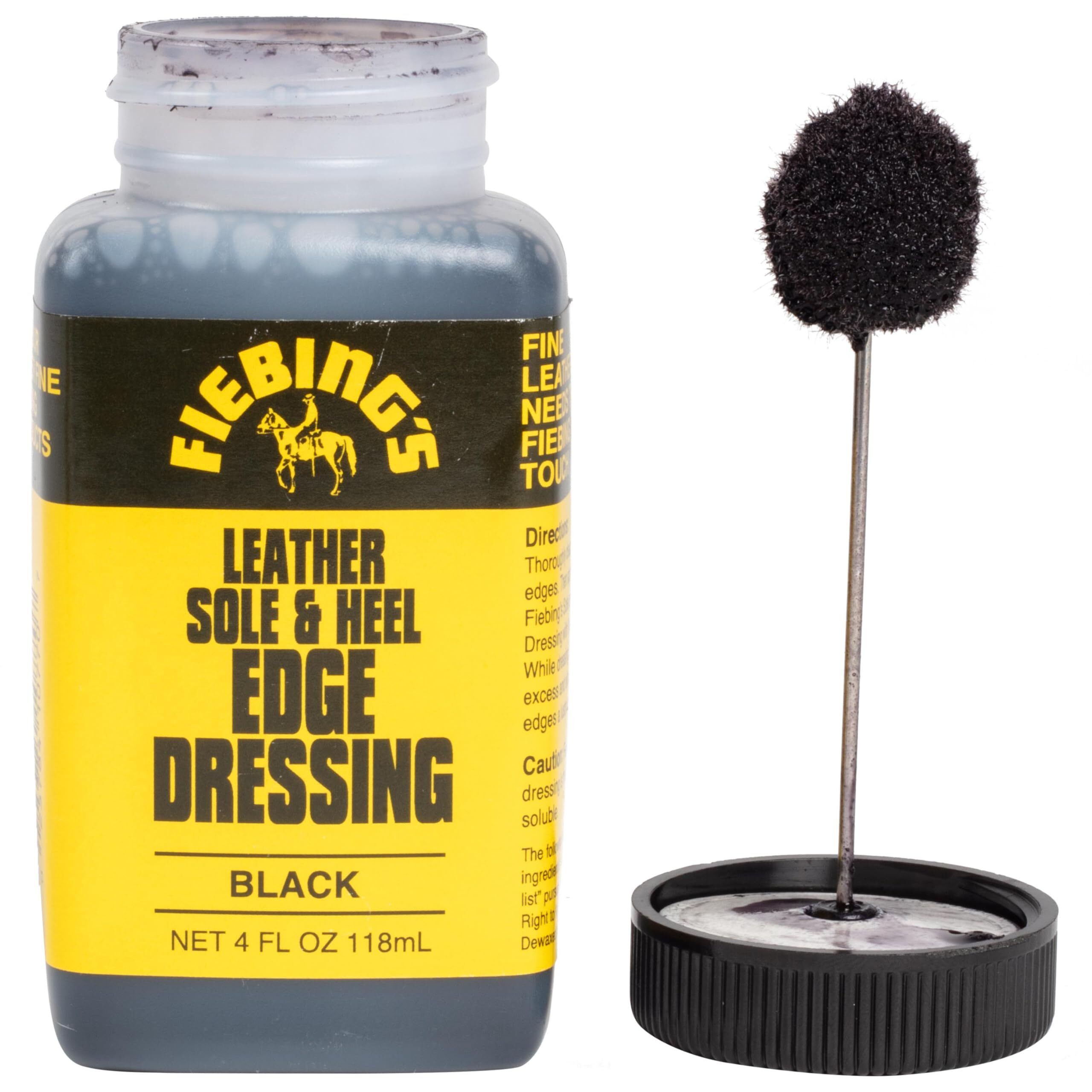 Fiebing's Leather Sole & Heel Black Edge Dressing (4 Oz) - High Gloss Shoe Dressing For Leather Soles And Heels - Provides A Protective  Glossy Finish After A Shoe Shine - Includes Brush Applicator