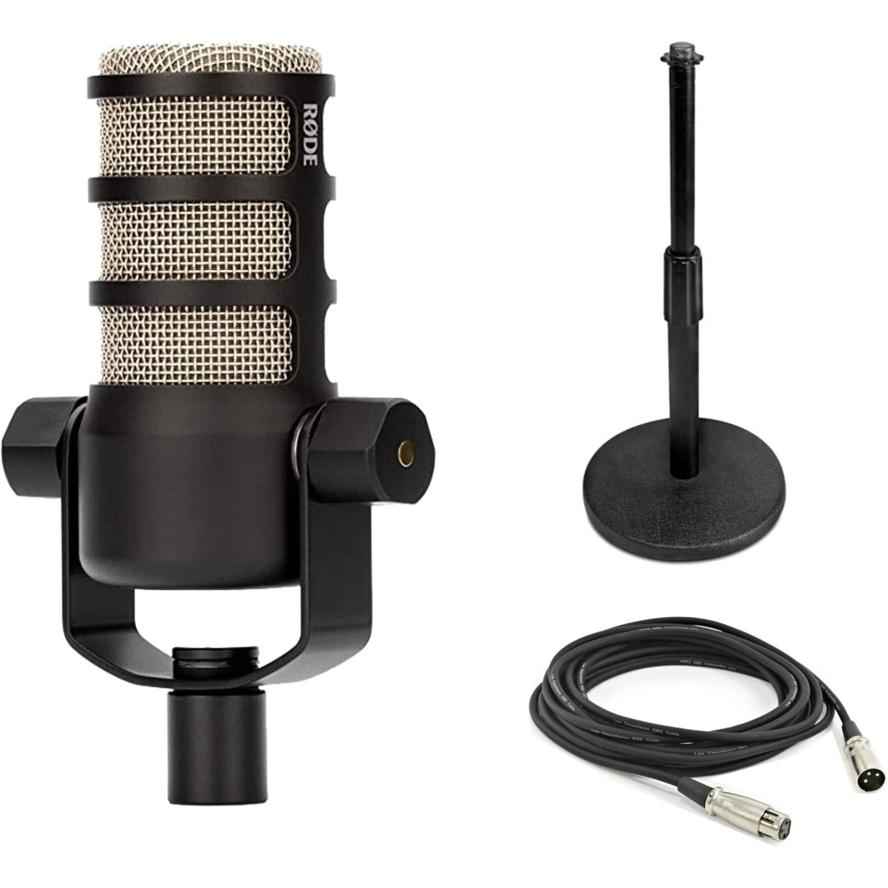 Rode Podmic Dynamic Podcast Microphone With Gator Gfw-Mic-0501 Desktop Mic Stand  Xlr Cable And Streameye Polishing Cloth