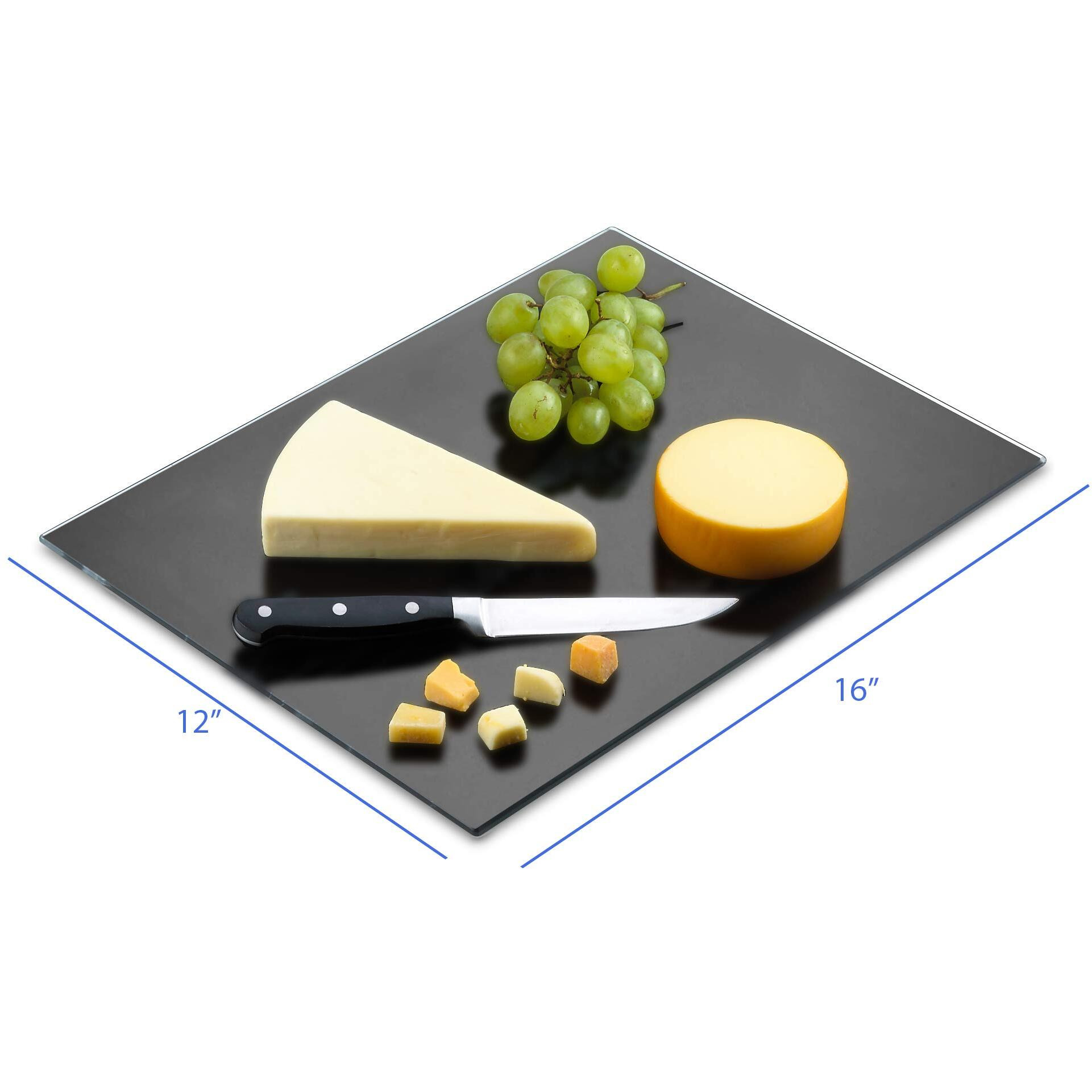 Tempered Black Glass Cutting Board - Long Lasting Black Ink Glass - Scratch Resistant  Heat Resistant  Shatter Resistant  Dishwasher Safe. (Large 12X16"")