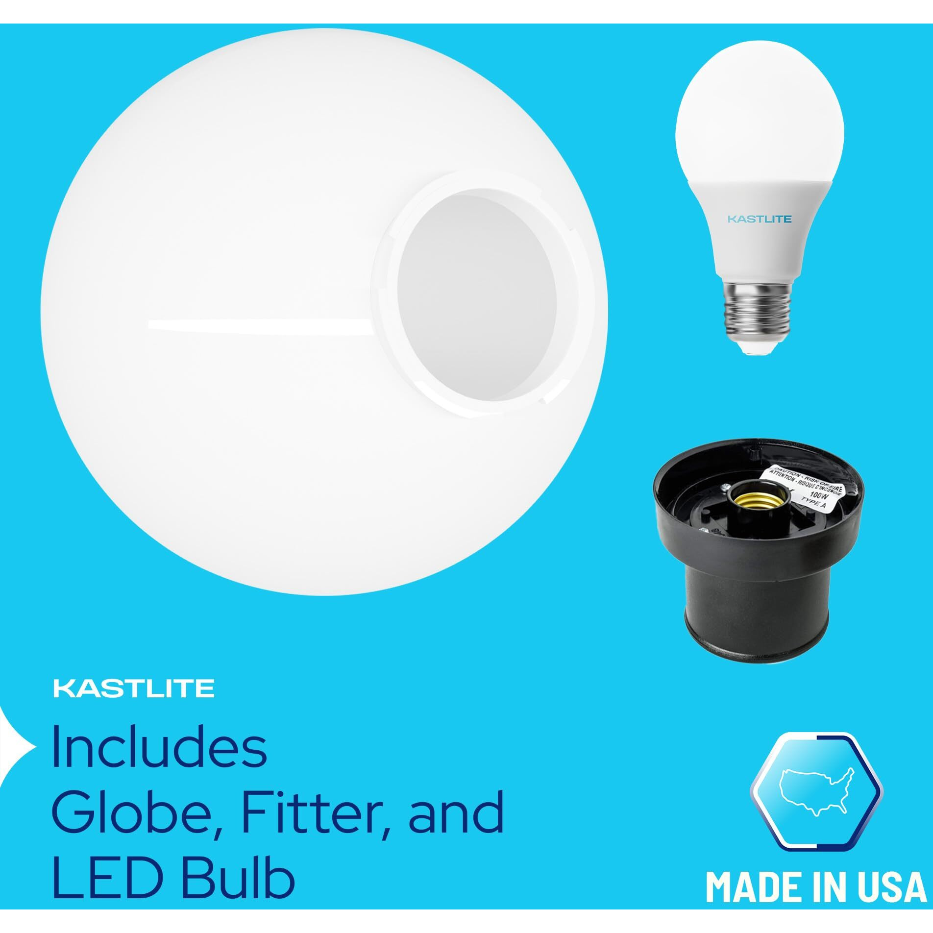 Kastlite Lamp Post Globe Combo Lighting Fixture | 10"" White Acrylic Lens With Black Fitter & Twist Lock Mounting | Fits 3"" Diameter Posts (Not Included) | Comes With With 5000K Led Bulb