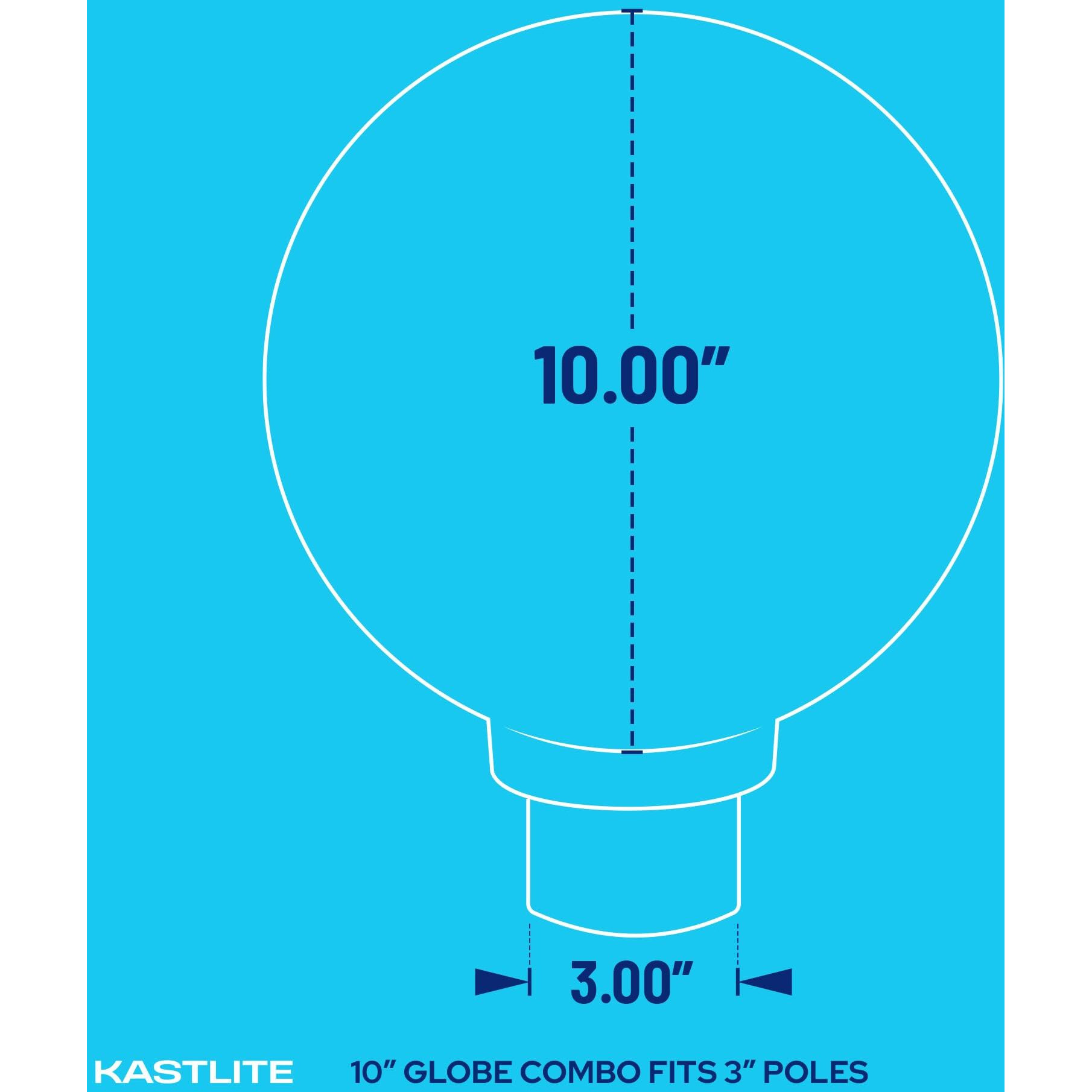 Kastlite Lamp Post Globe Combo Lighting Fixture | 10"" White Acrylic Lens With Black Fitter & Twist Lock Mounting | Fits 3"" Diameter Posts (Not Included) | Comes With With 5000K Led Bulb