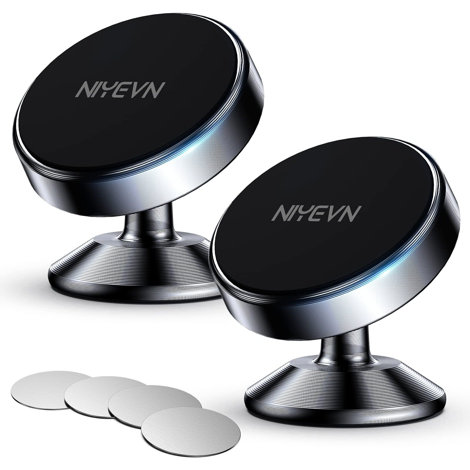 Niyevn 2 Pack Magnetic Phone Holder For Car  [ Strong Magnet ] Magnetic Phone Holder  [ 360 Rotation ] Phone Magnet For Car  Compatible With All Smartphones  Must Be Used With Metal Pad  Black