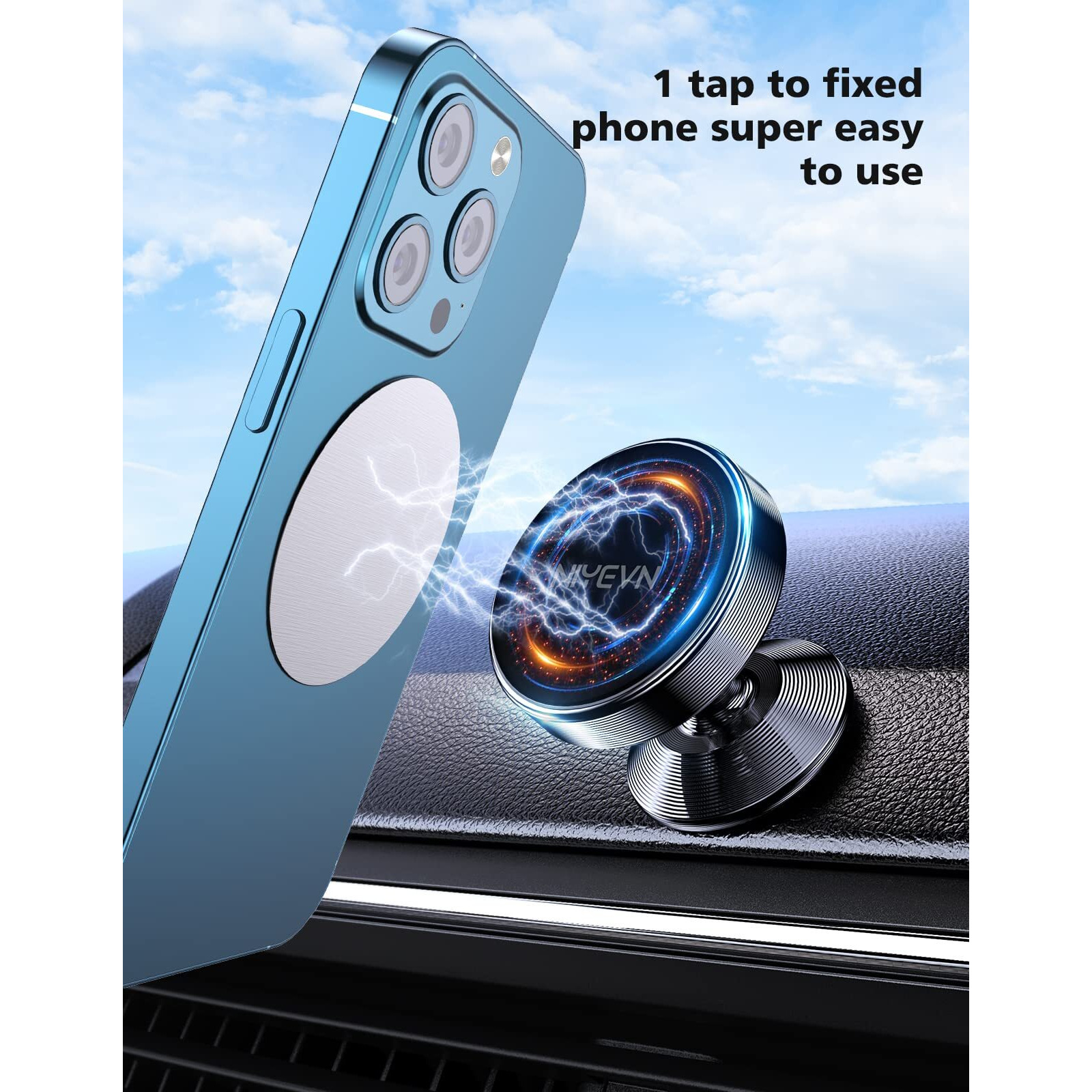Niyevn 2 Pack Magnetic Phone Holder For Car  [ Strong Magnet ] Magnetic Phone Holder  [ 360 Rotation ] Phone Magnet For Car  Compatible With All Smartphones  Must Be Used With Metal Pad  Black