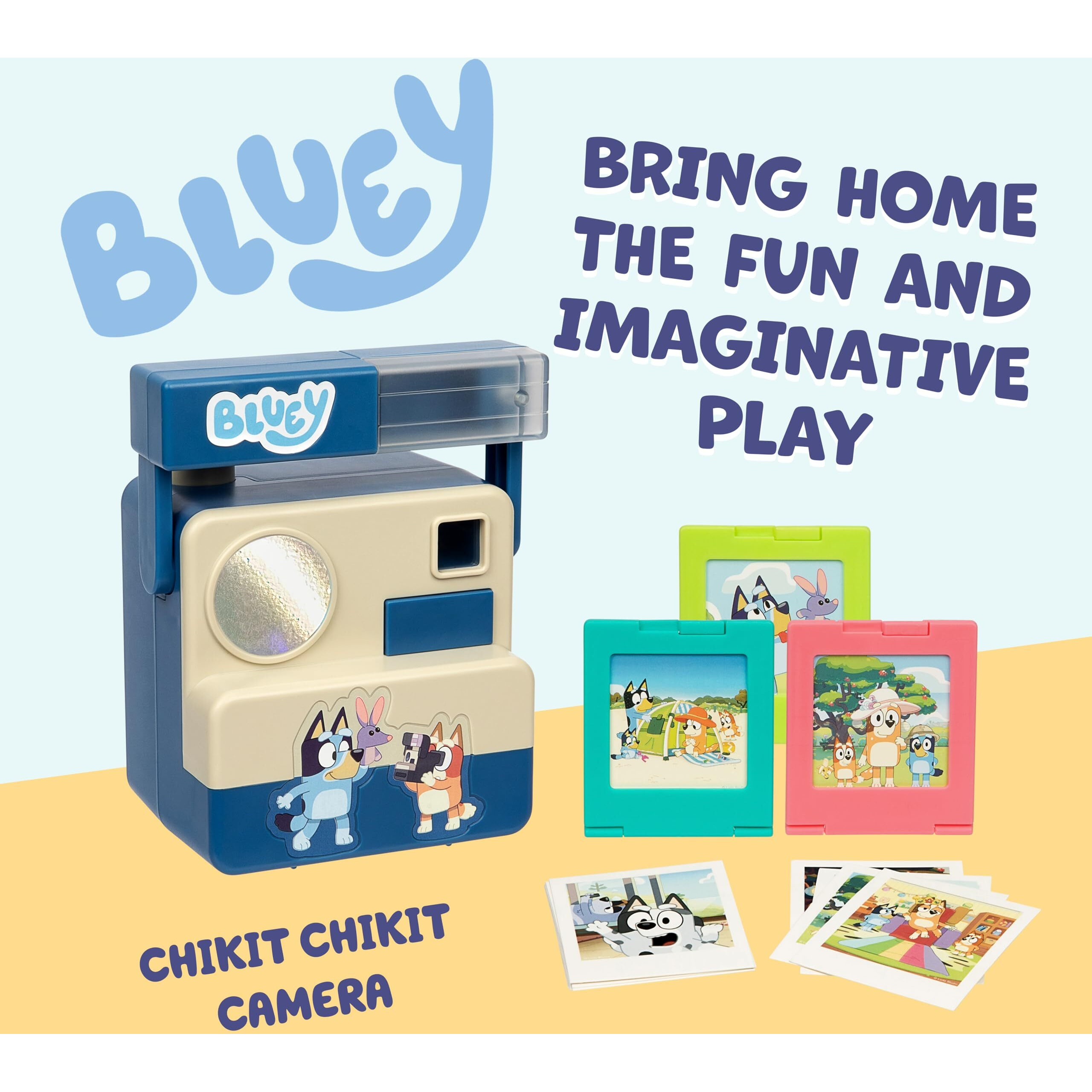 Bluey Chikit Chikit Pretend Camera  Role Play Toy Camera For Kids With 10 Photo Cards  3 Pop-Out Film Cartridges  Toddler Toys Playset For Ages 3+