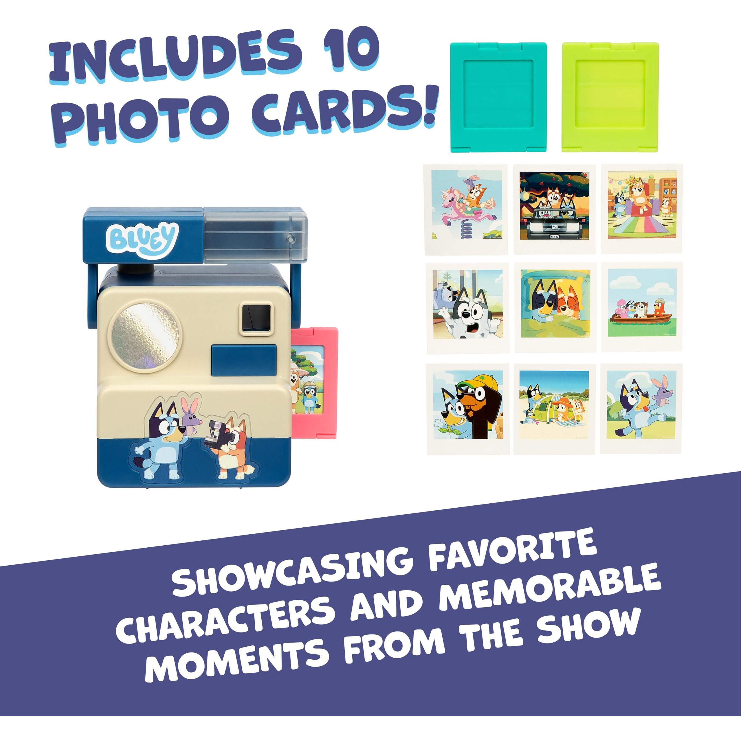 Bluey Chikit Chikit Pretend Camera  Role Play Toy Camera For Kids With 10 Photo Cards  3 Pop-Out Film Cartridges  Toddler Toys Playset For Ages 3+