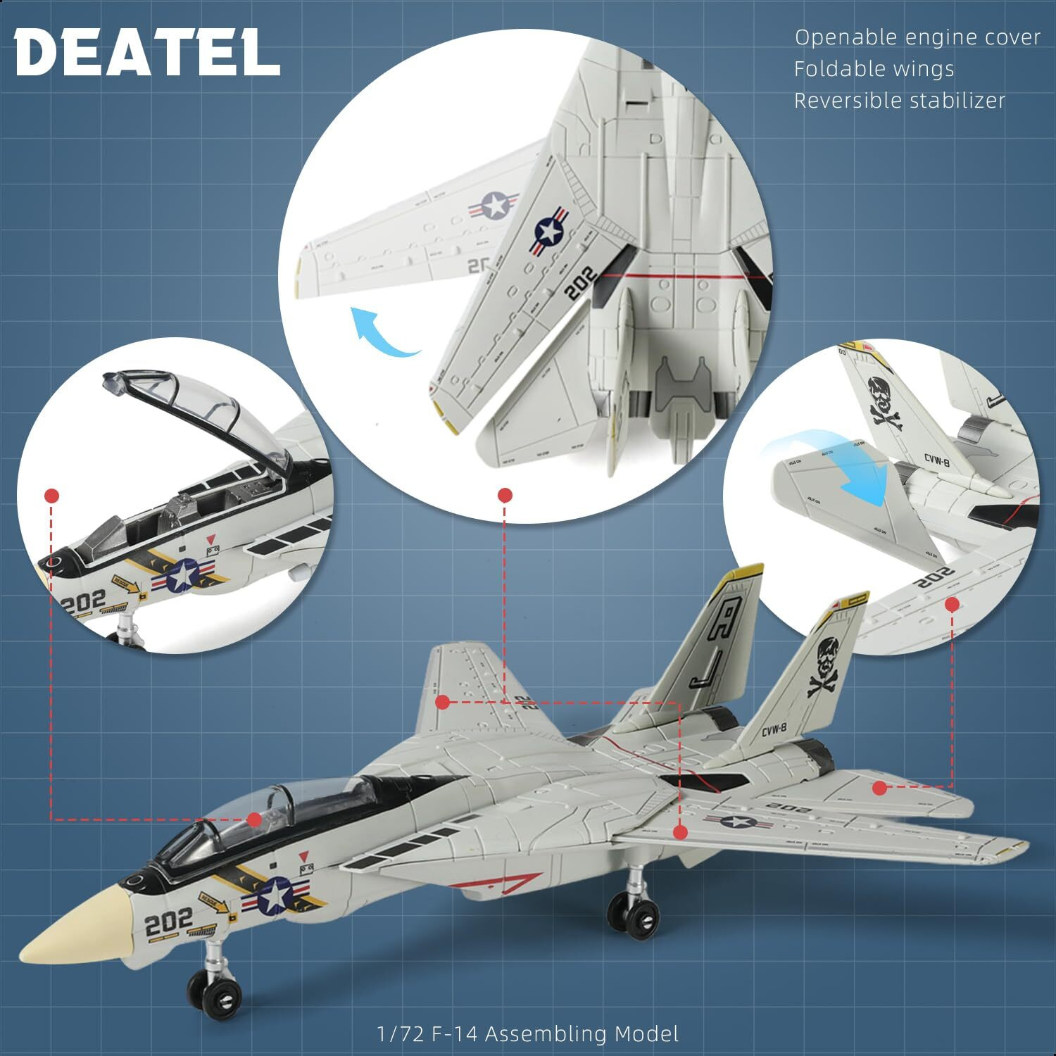 Sebunas 172 Scale F-14 Tomcat Fighter Jet Quick Build Model Kit Plastic F14 Fun Toy Airplane Assembly Aircraft Model With Stand Gift For Kids Suit For Birthday (36Pcs)