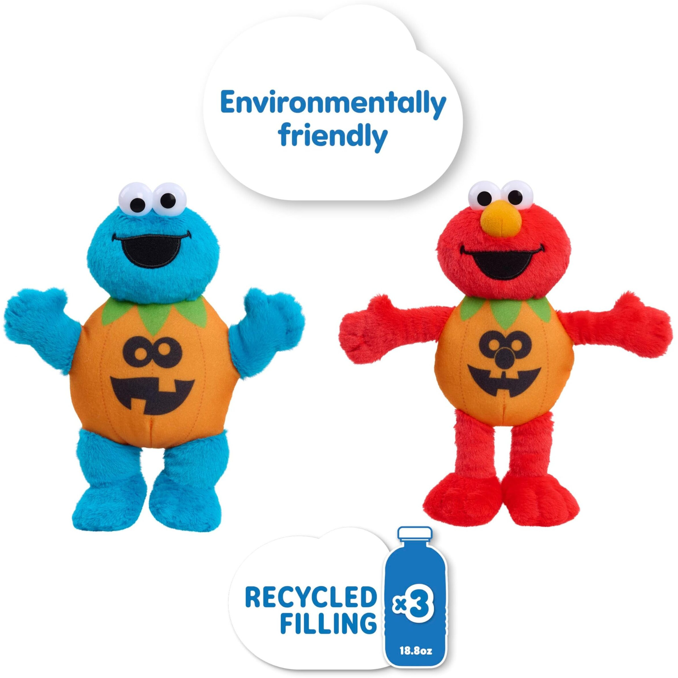 Just Play Sesame Street Elmo & Cookie Monster Small Halloween Plush 2-Pack  Sustainable Stuffed Animal  Soft Plushie  Kids Toys For Ages 18 Month