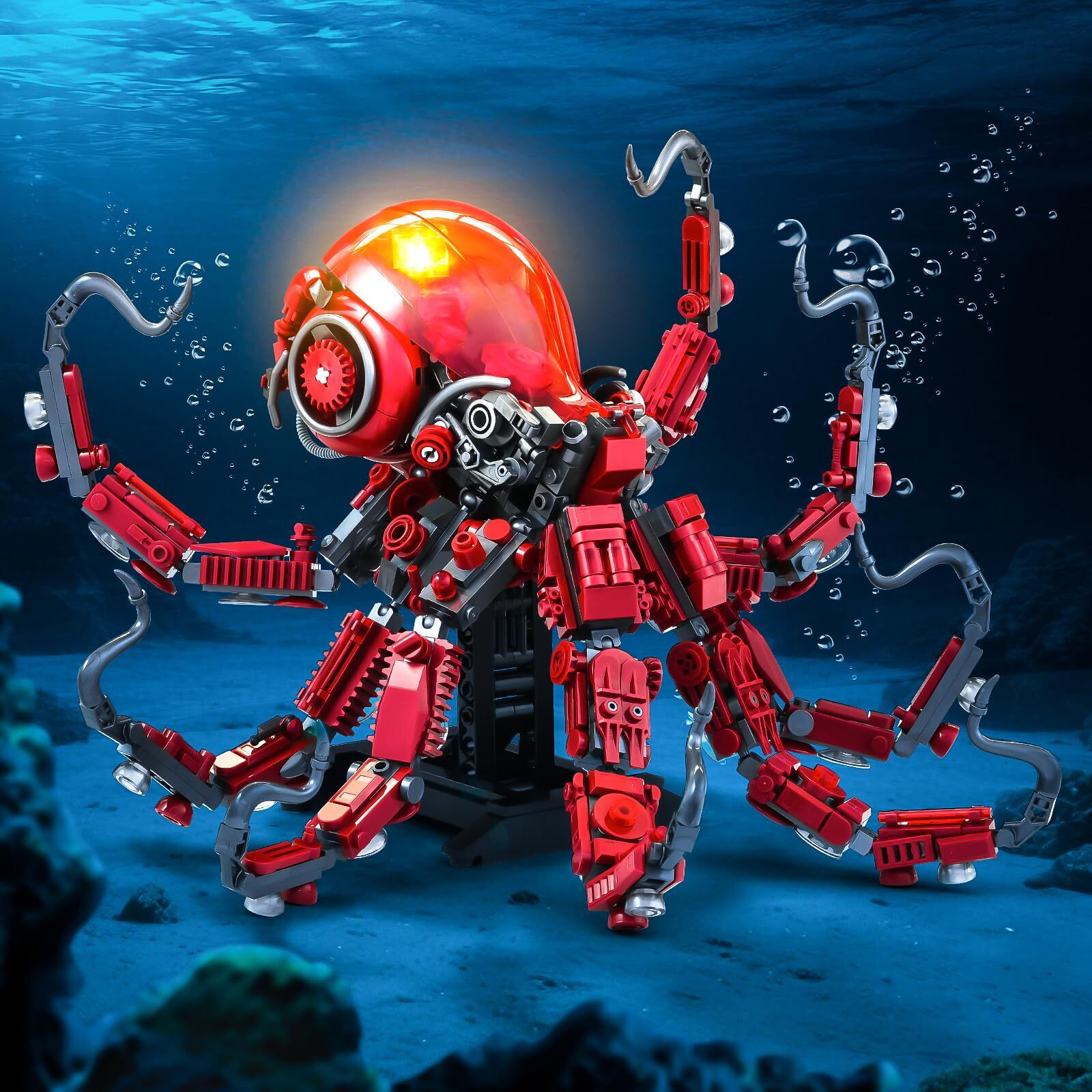 Xitalaxu Mechanical Octopus Building Sets For Adult  Ocean Animal Collection Toy With Display Stand And Light  Home Office Decor And Idea Gift For Teen Boys 8+(882Pcs)