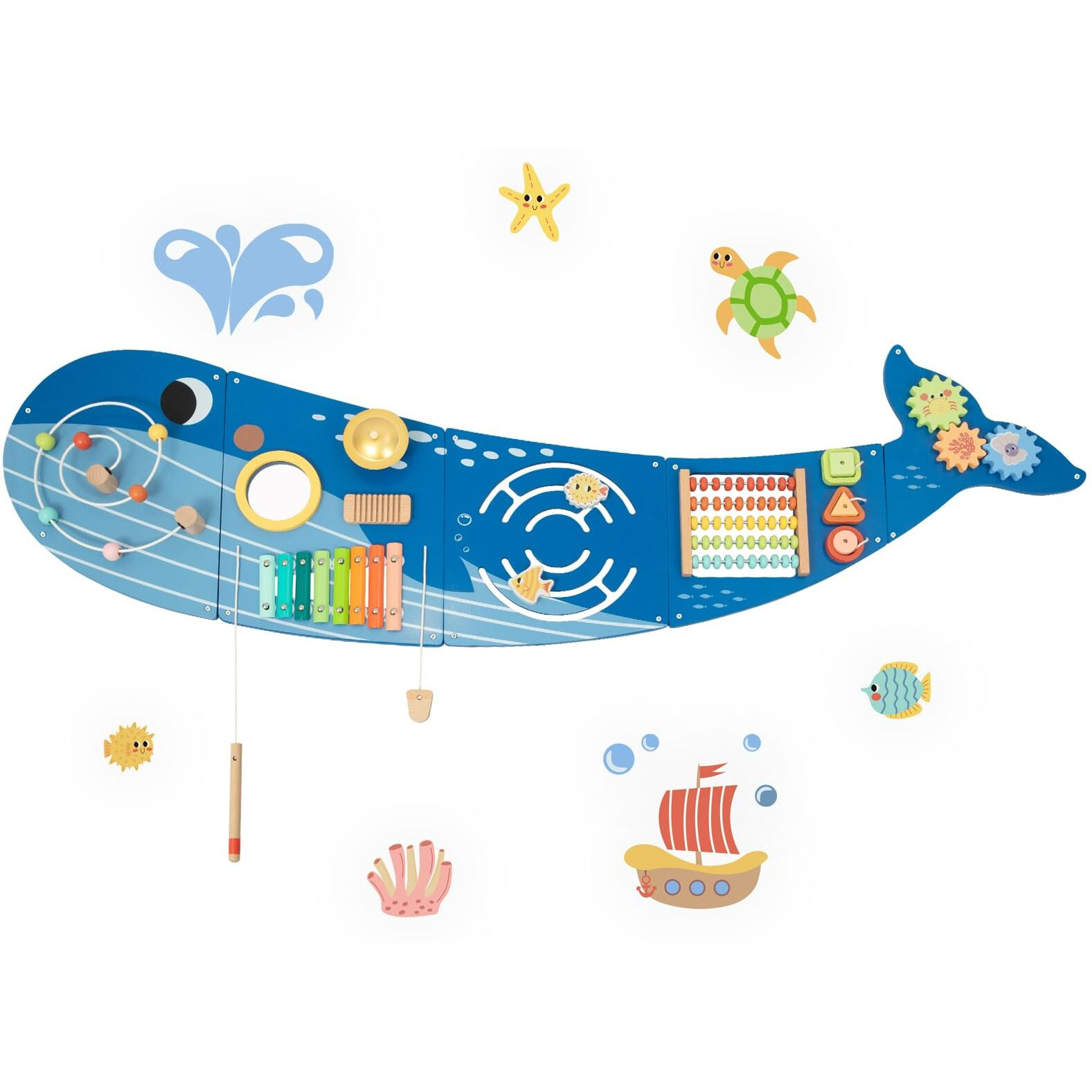 Oook Whale Wall Busy Board Panel  Montessori Sensory Toy  Toddler Learning Activity Center  Toddler Learning Activity Center  Interactive Toys  Wooden Sensory Wall Develops Kids Skills In All Aspects