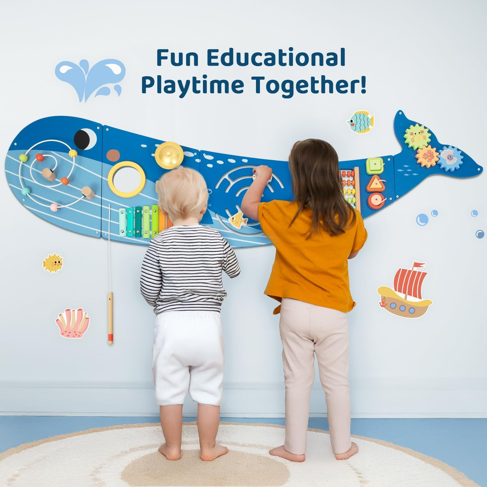 Oook Whale Wall Busy Board Panel  Montessori Sensory Toy  Toddler Learning Activity Center  Toddler Learning Activity Center  Interactive Toys  Wooden Sensory Wall Develops Kids Skills In All Aspects