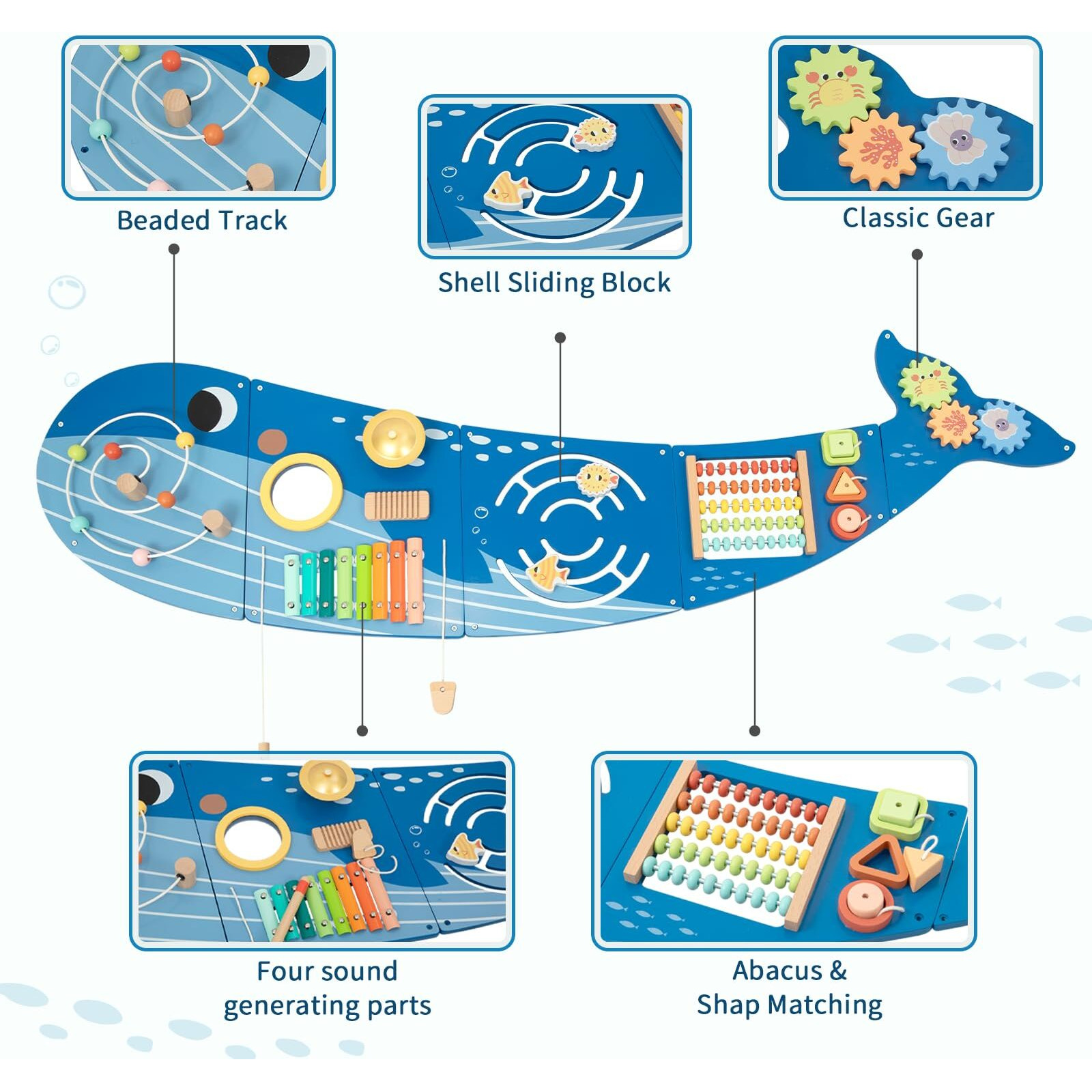 Oook Whale Wall Busy Board Panel  Montessori Sensory Toy  Toddler Learning Activity Center  Toddler Learning Activity Center  Interactive Toys  Wooden Sensory Wall Develops Kids Skills In All Aspects