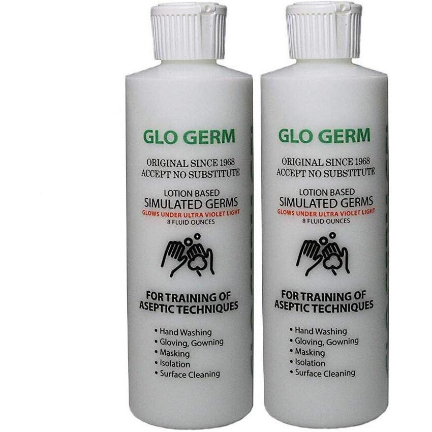 Glo Germ Gel 8 Ounce Two Pack Double Pack Glo Germ Gel (16 Oz) - Gel Lotion Based Simulated Germs - Helps Promote Better Hand Washing Habits - Training For Aseptic Techniques - Two Pack