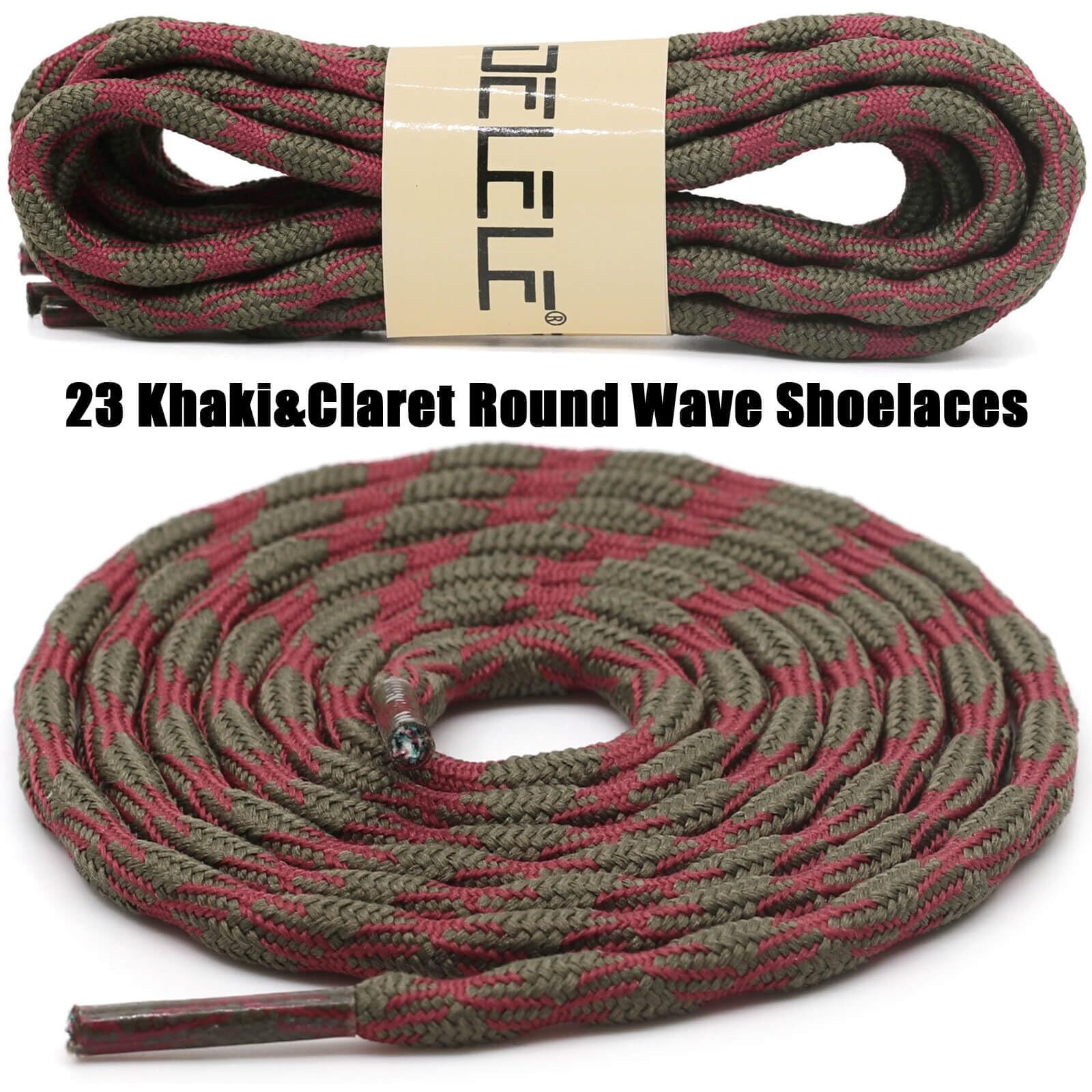 Delele 2 Pair Round Wave Shape Non Slip Heavy Duty And Durable Outdoor Climbing Shoelaces Khaki&Claret Hiking Shoe Laces Shoestrings-47 Inch