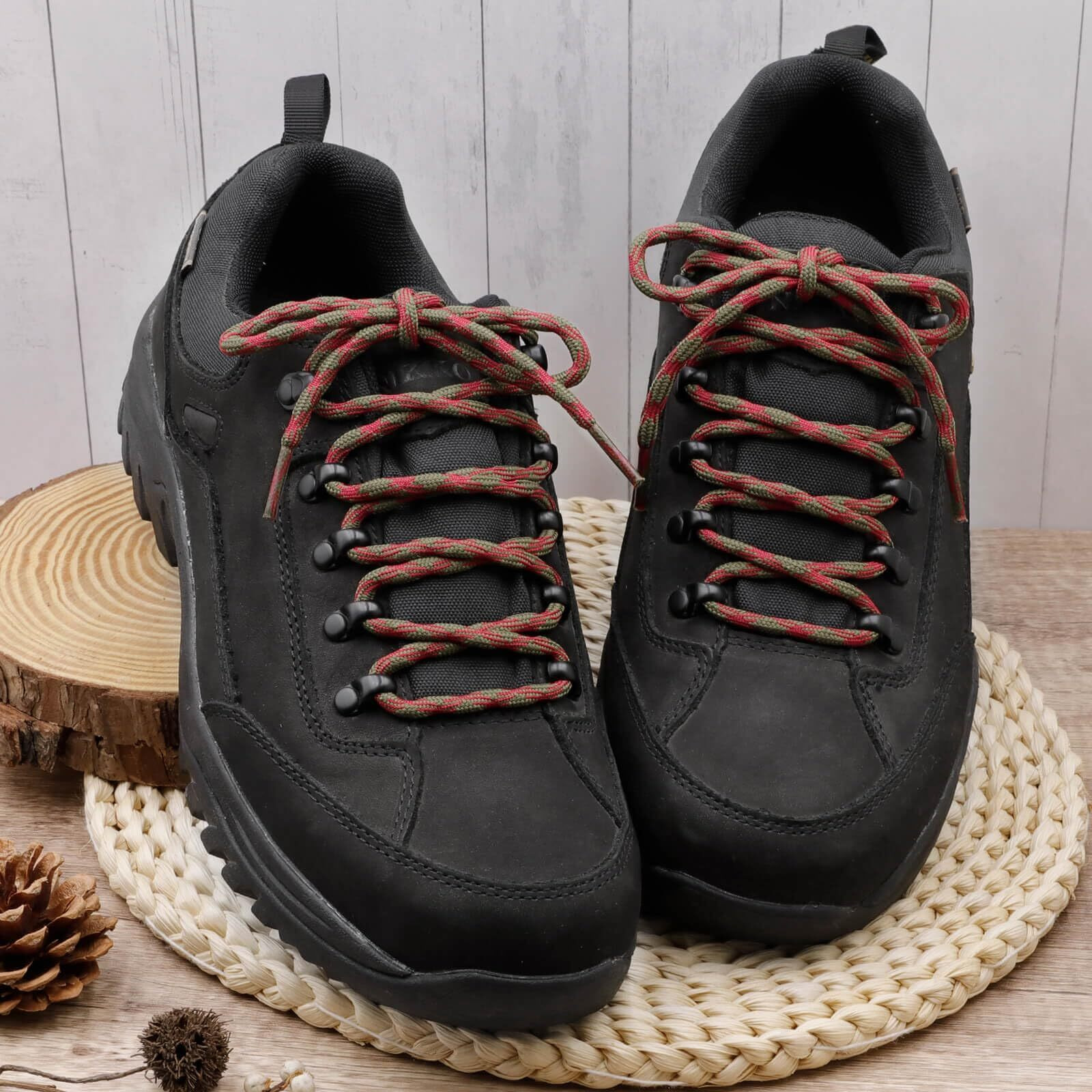 Delele 2 Pair Round Wave Shape Non Slip Heavy Duty And Durable Outdoor Climbing Shoelaces Khaki&Claret Hiking Shoe Laces Shoestrings-47 Inch