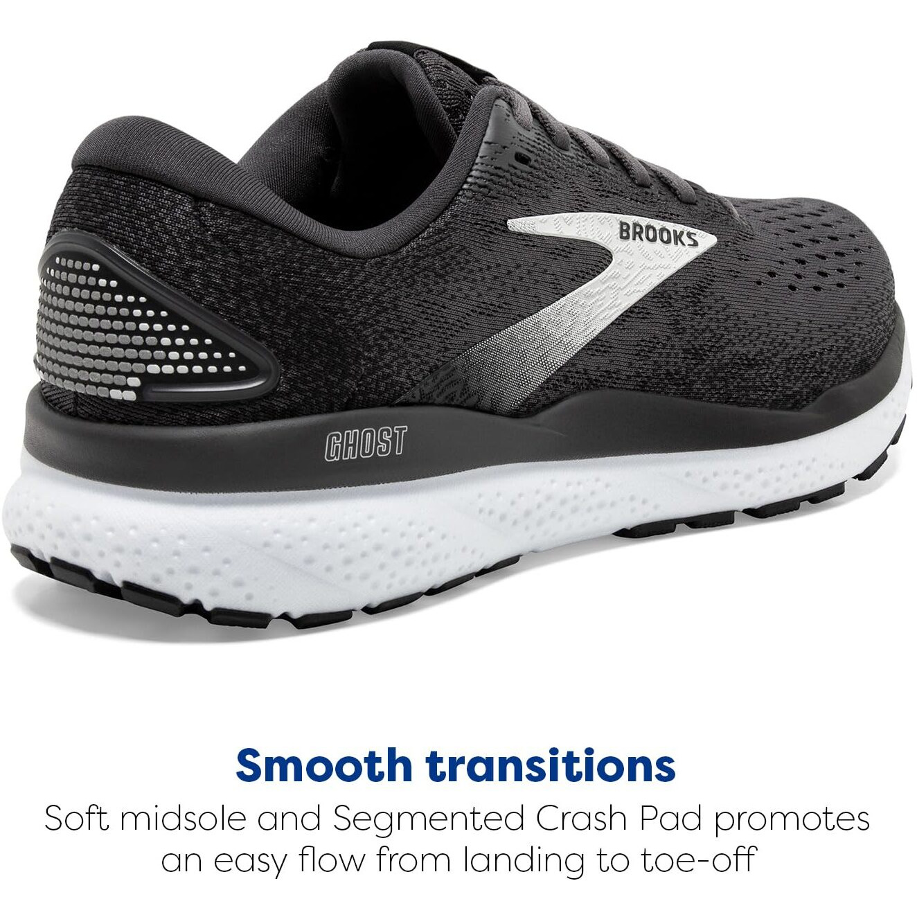 Brooks Womens Ghost 16 Neutral Running Shoe - Black/Grey/White - 8 Medium