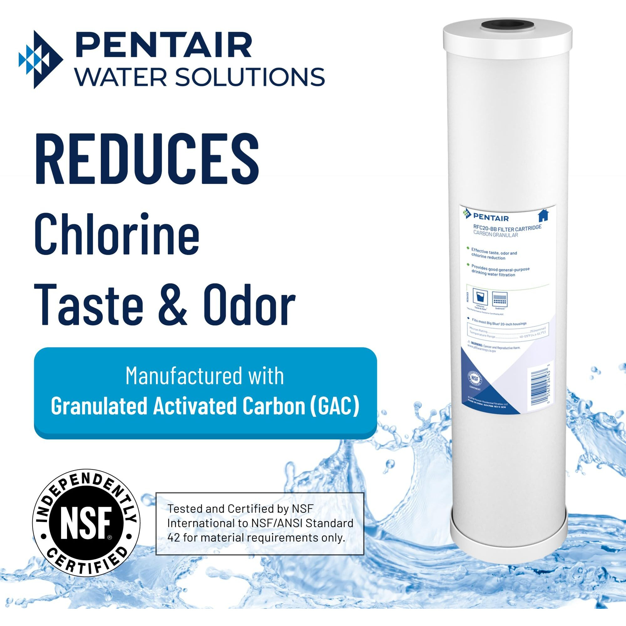 Pentair Pentek Rfc-Bb Big Blue Carbon Water Filter  10-Inch  Whole House Heavy Duty Radial Flow Carbon Replacement Cartridge With Granular Activated Carbon (Gac) Filter  10"" X 4.5""  25 Micron
