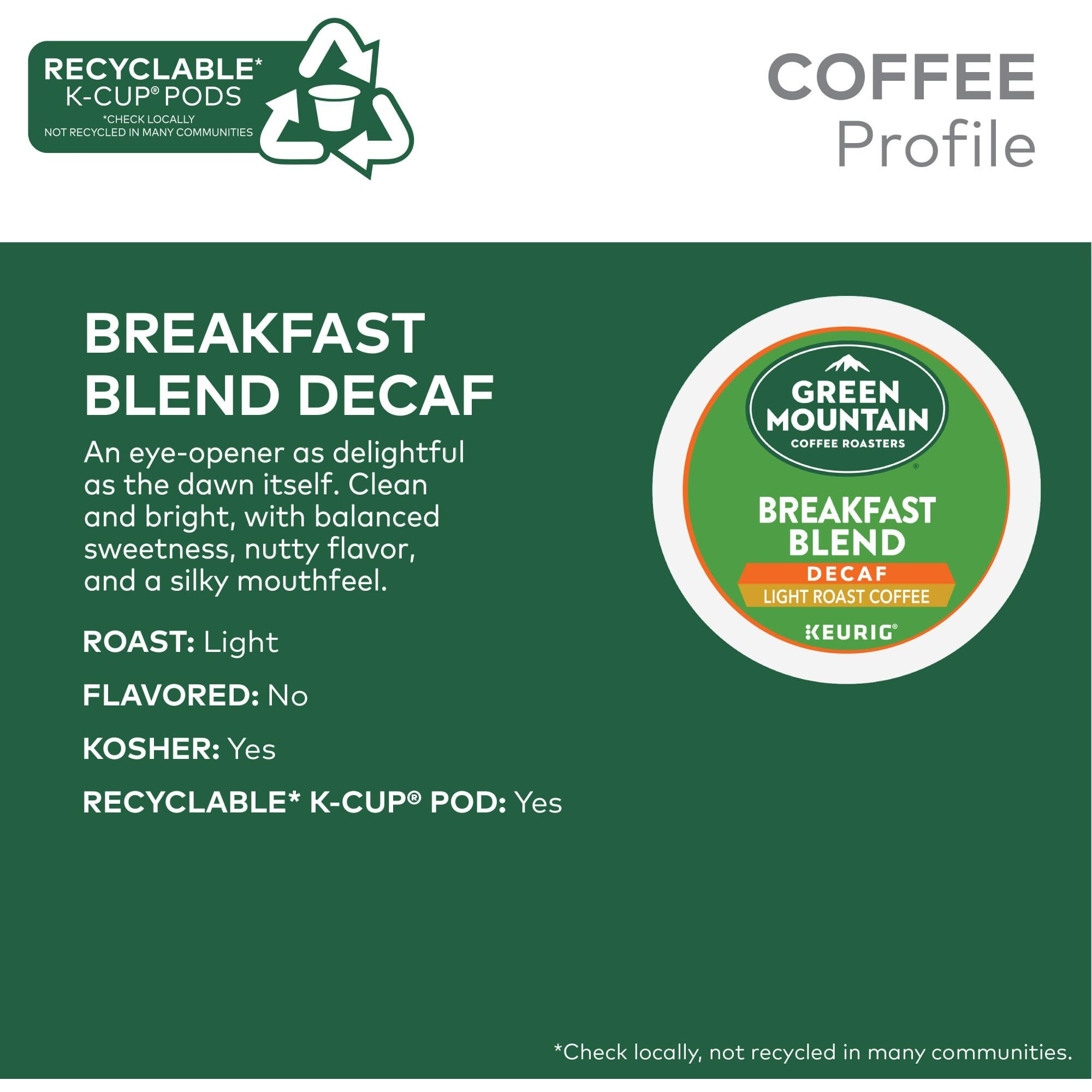 Green Mountain Coffee Roasters Breakfast Blend Decaf Coffee, Keurig Single Serve K-Cup Pods, Light Roast, 96 Count