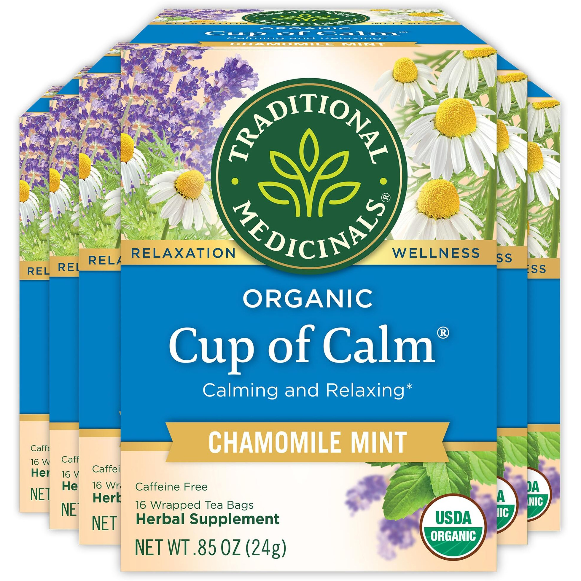 Traditional Medicinals Tea, Organic Cup Of Calm, Calming & Relaxing With Chamomile Mint, 96 Tea Bags (6 Pack)