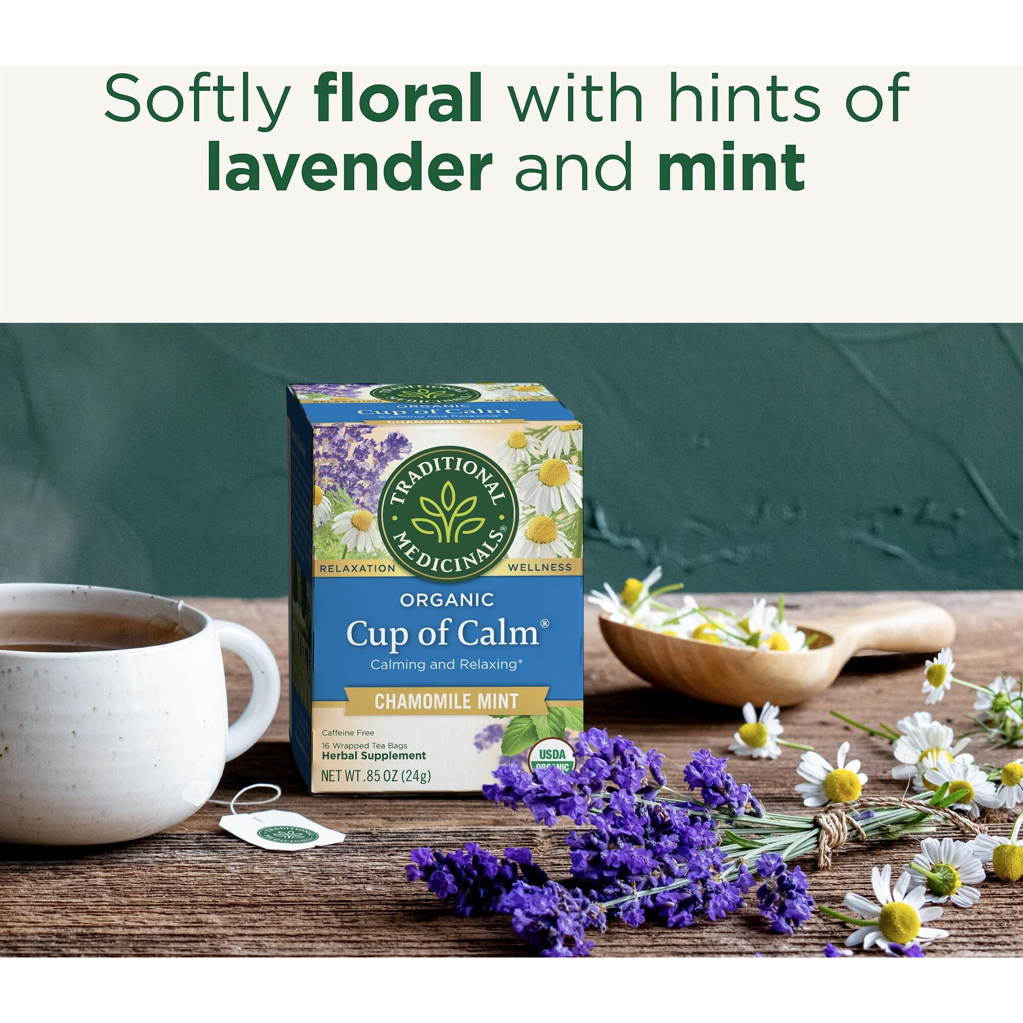 Traditional Medicinals Tea, Organic Cup Of Calm, Calming & Relaxing With Chamomile Mint, 96 Tea Bags (6 Pack)
