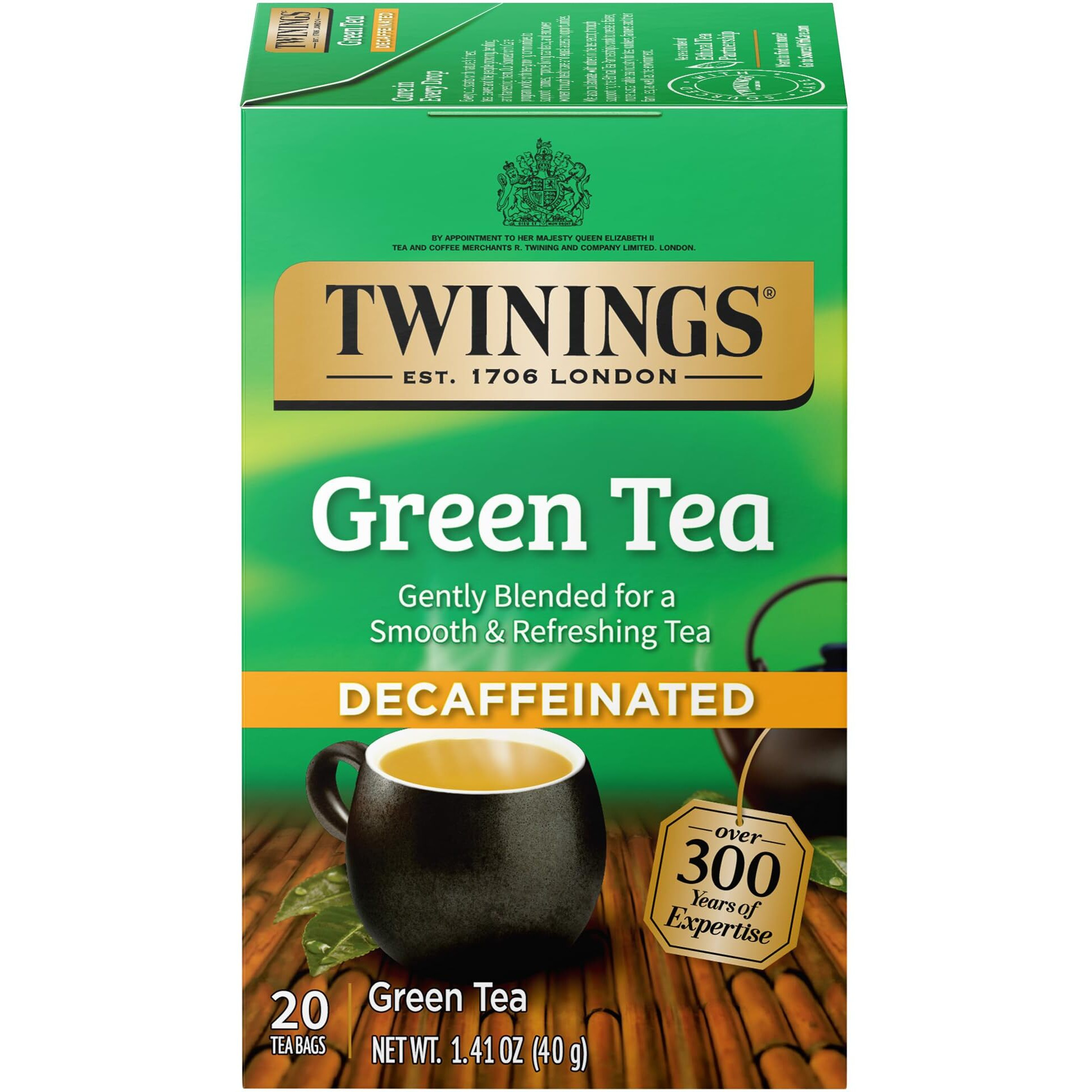 Twinings Decaffeinated Green Tea Individually Wrapped Bags, 20 Count (Pack Of 6), Smooth Flavour, Enticing Aroma, Enjoy Hot Or Iced | Packaging May Vary