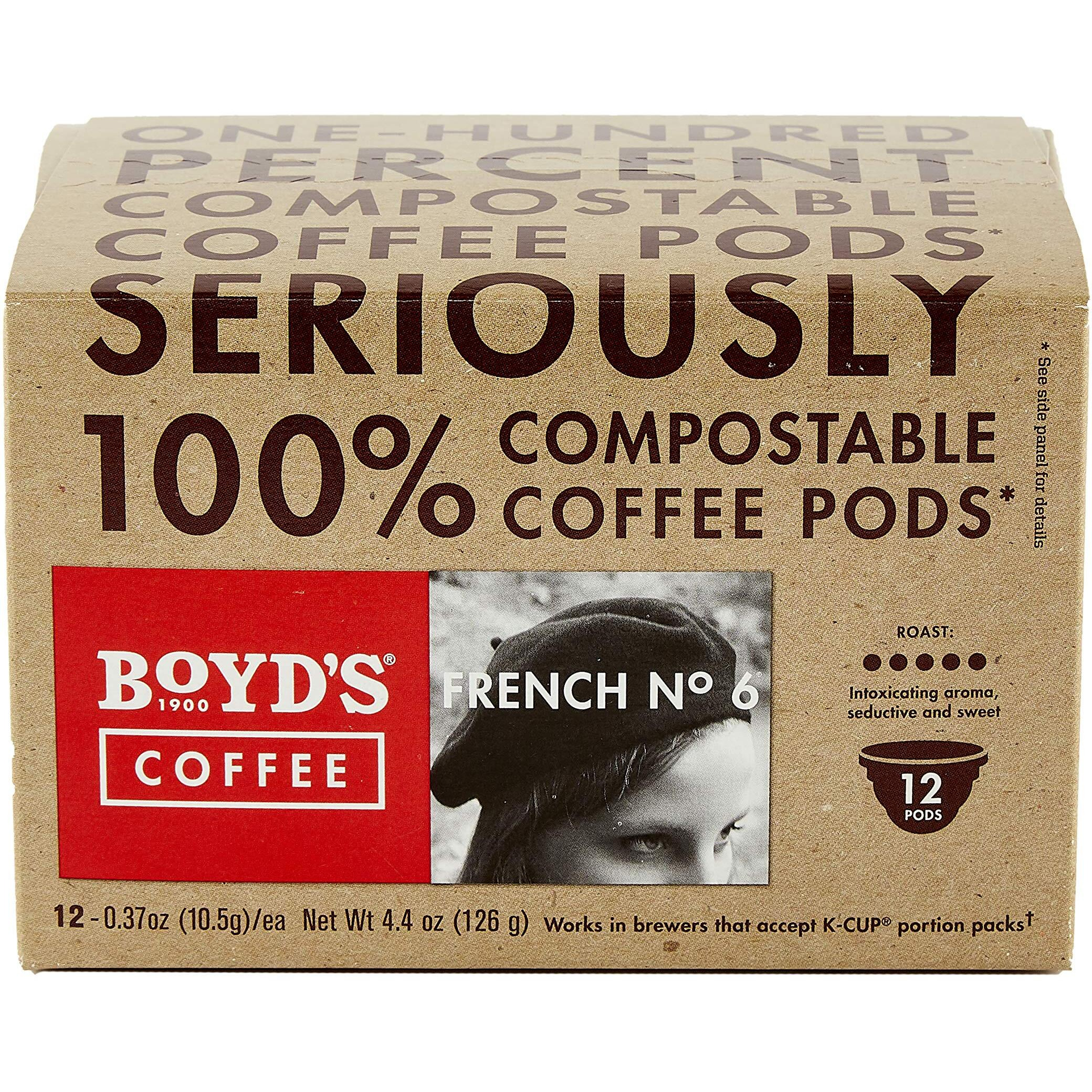 Boyd's Coffee French No. 6 Coffee -Ground Dark Roast- Blended From 100% Arabica - Rich & Full-Flavored - Single Cup - Pack Of 12.