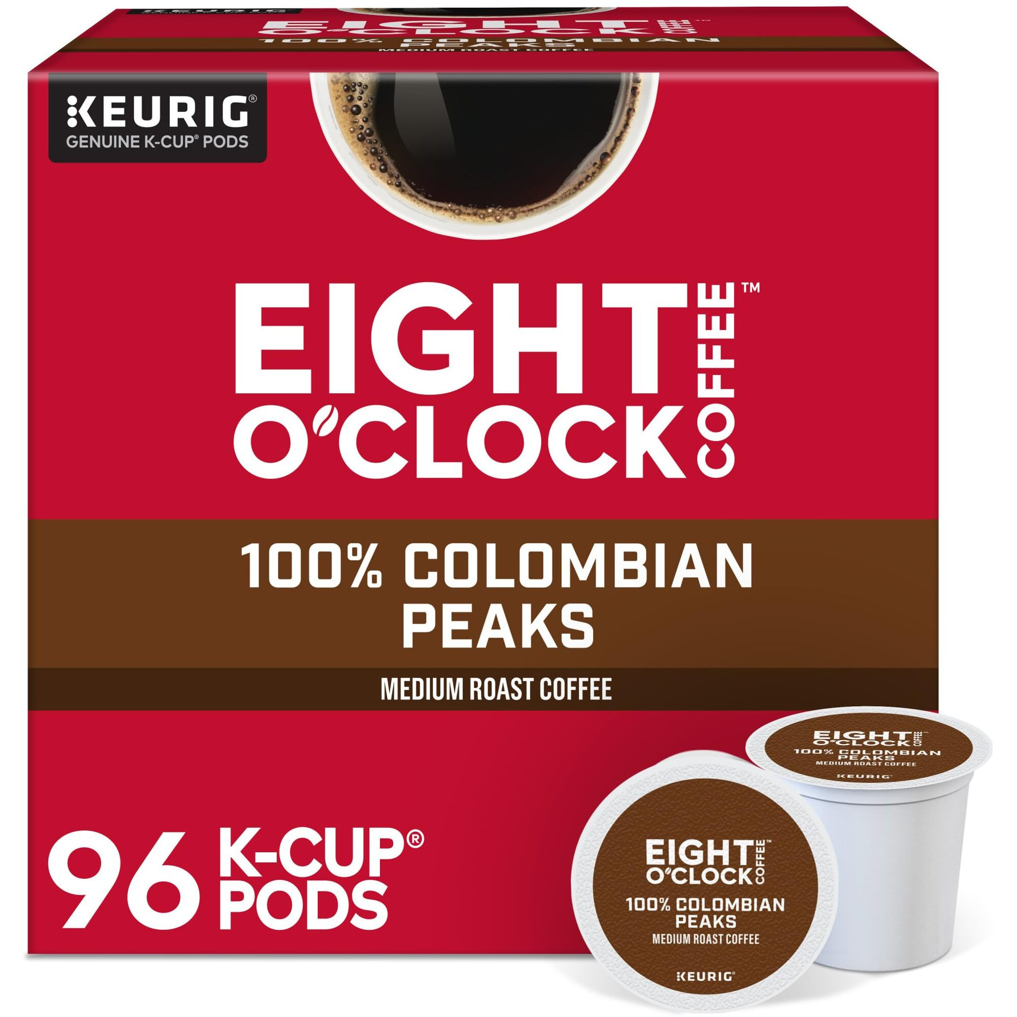 Eight O 'Clock Coffee Colombian Peaks Keurig Single-Serve K-Cup Pods, Medium Roast Coffee, 96 Count (Pack Of 4)