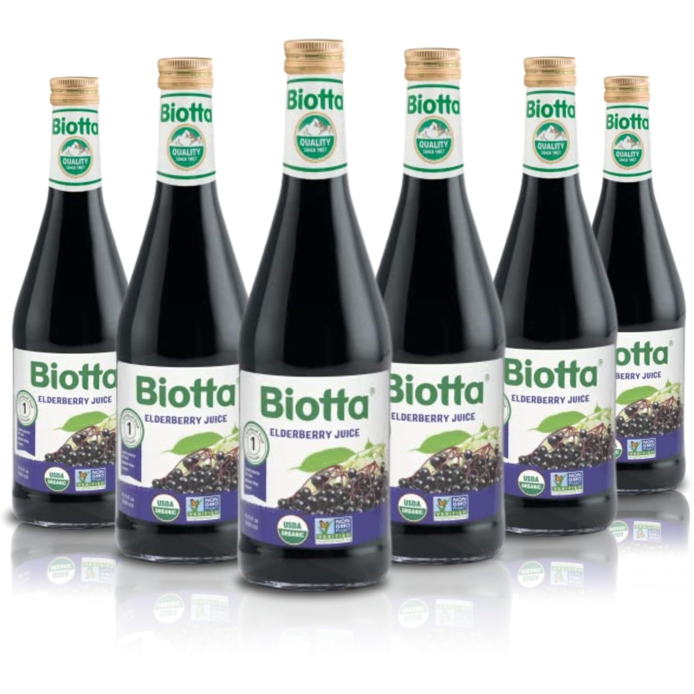 Biotta Organic Elderberry Juice - Naturally Sweetened Fruit Juice For Optimal Immune Support Function - With Immunity Boosting Elderberries - Good Source Of Potassium (16.9 Fl Oz, Pk Of 6)