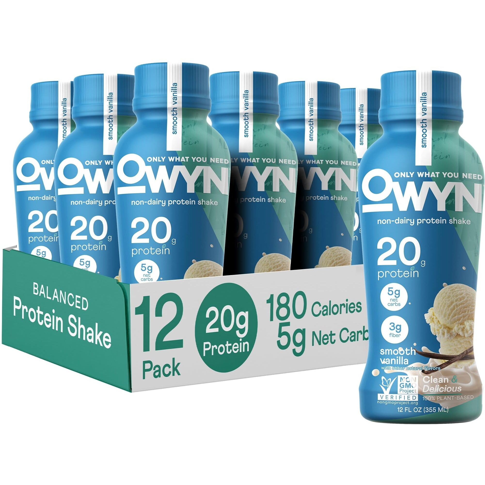 Owyn Only What You Need Plant Based Protein Shake, 20G Vegan Protein From Organic Pumpkin Seed, Flax, Pea Blend, Prebiotic Supplement, Superfood Greens, All-In-One Nutrition, Gluten & Soy-Free (Vanilla, 12 Pack)