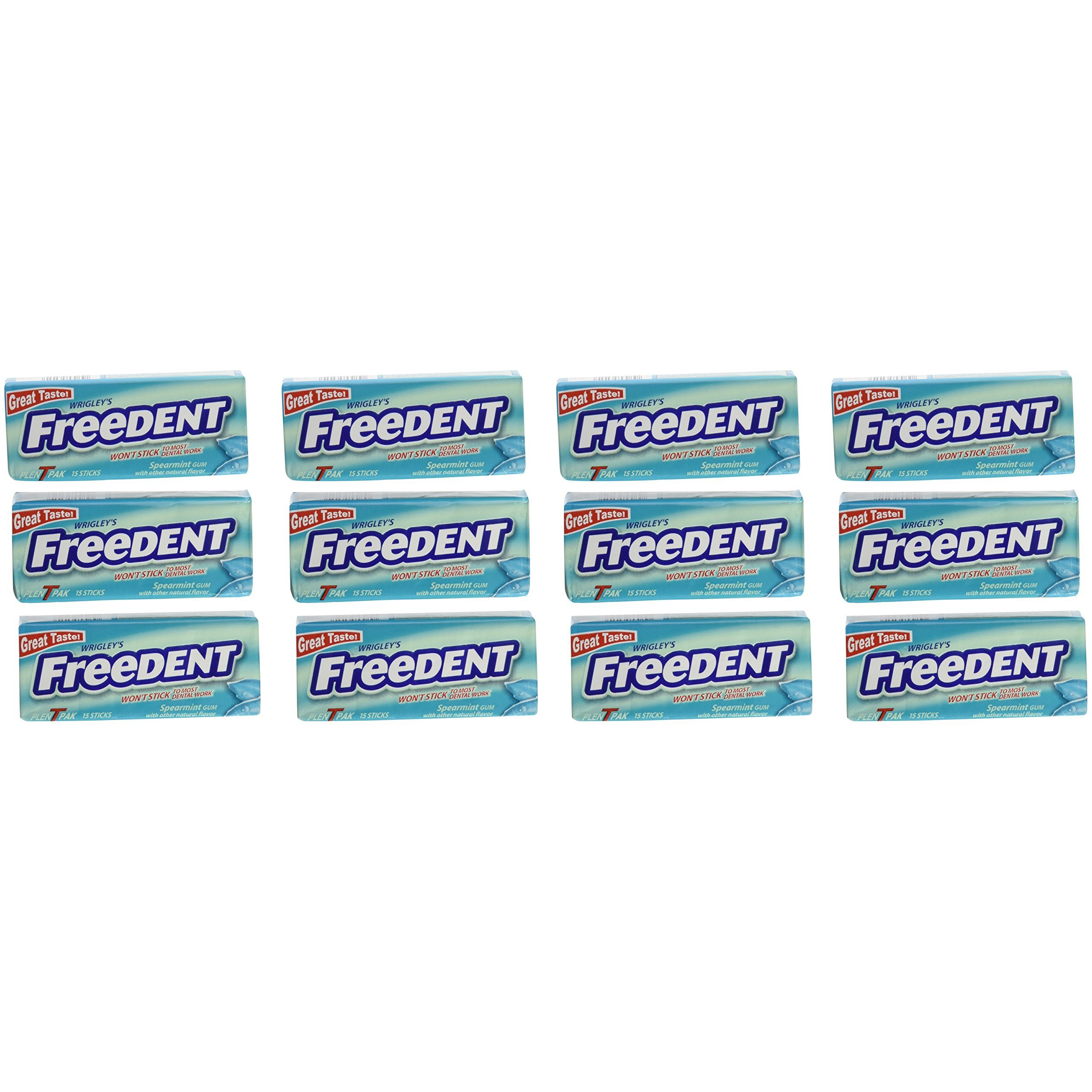 Freedent Gum Spearmint 15 Sticks, 12 Pack, (180 Sticks Total)