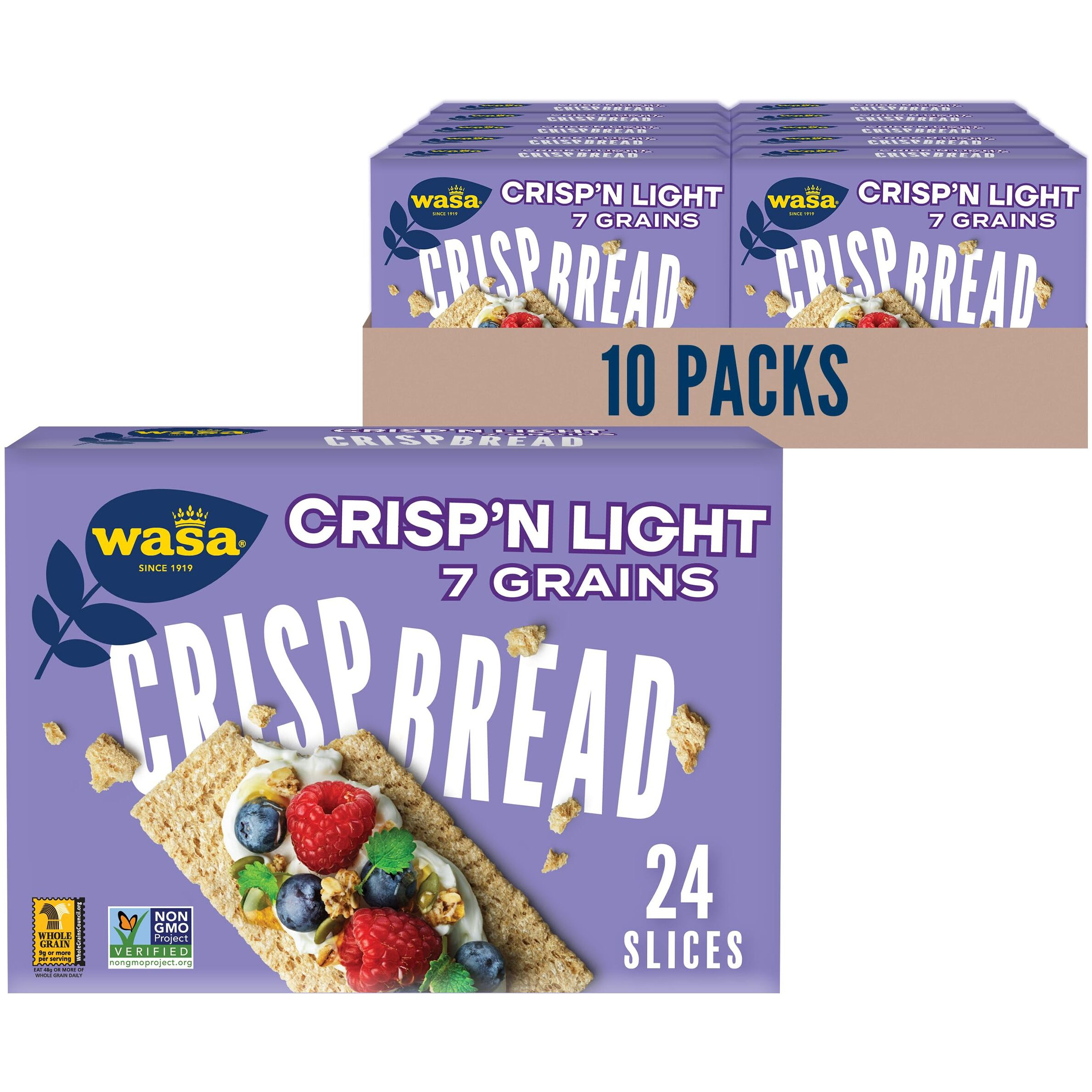 Wasa CrispN Light 7 Grains Crispbread, 4.9 Oz (Pack Of 10), Crackers, Non-Gmo Ingredients, 7 Grain Blend, 20 Calories Per Slice