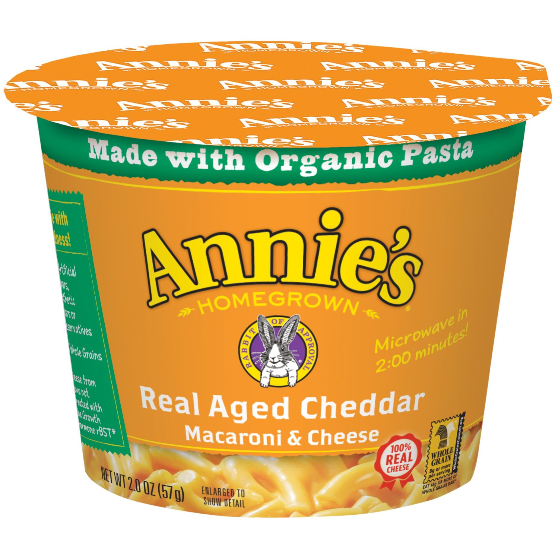 Annie's Real Aged Cheddar Microwavable Mac And Cheese With Organic Pasta Cup, 2.01 Oz (Pack Of 12)