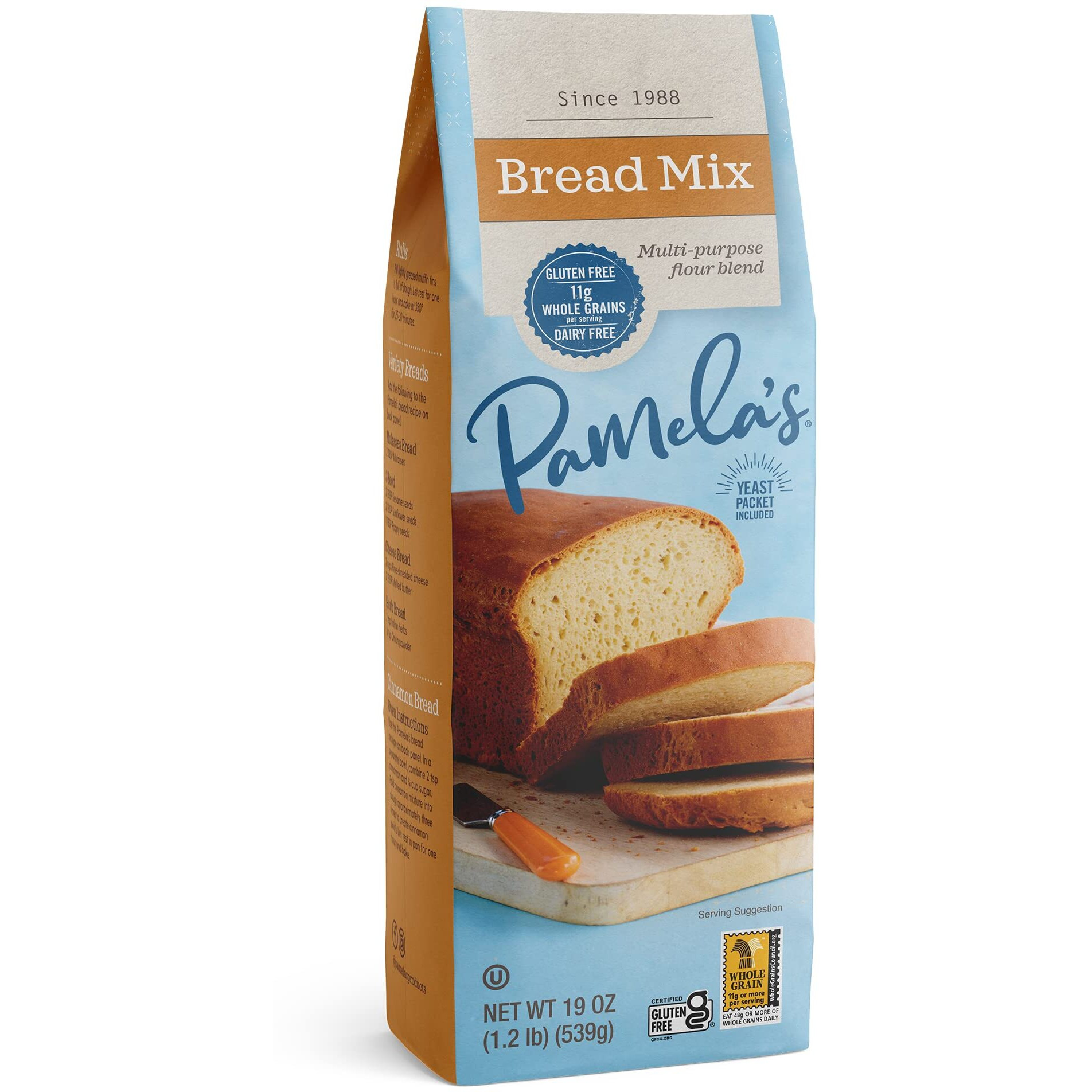 Pamela's Gluten Free Bread Mix With Yeast Packet, Multi-Purpose, Dairy Free, 11 Whole Grains, 19 Ounce (Pack Of 6)
