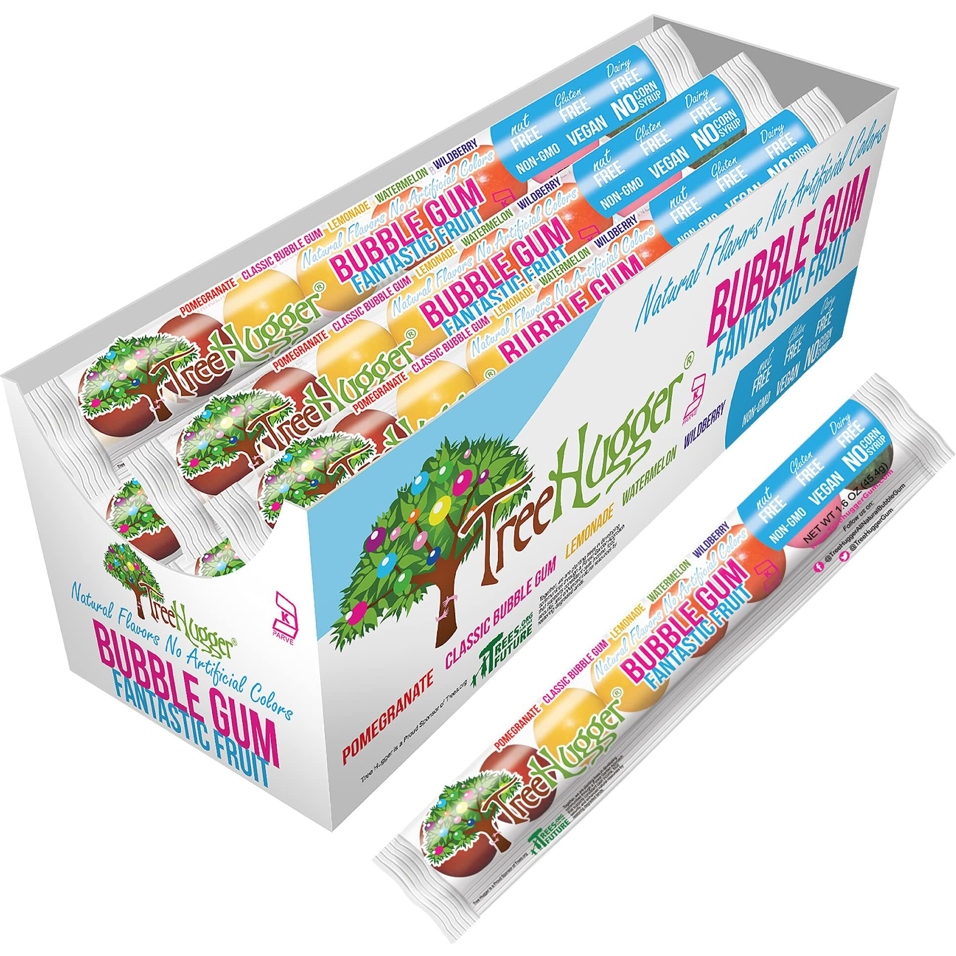 Tree Hugger All Natural Bubble Gum, Fantastic Fruit, 1.6 Ounce (Pack Of 12)